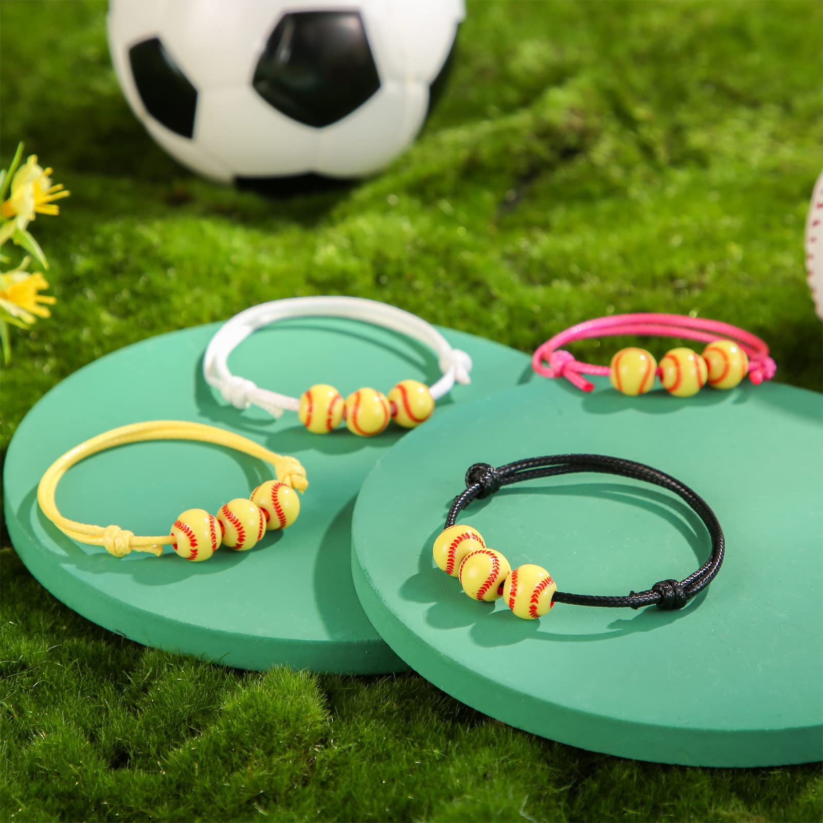 20 Pack Yellow Softball Beaded Friendship Bracelets - Adjustable Sports Party Favors for Teens & Adults - Perfect for Team Gifts, Birthday Parties & Game Day Accessories