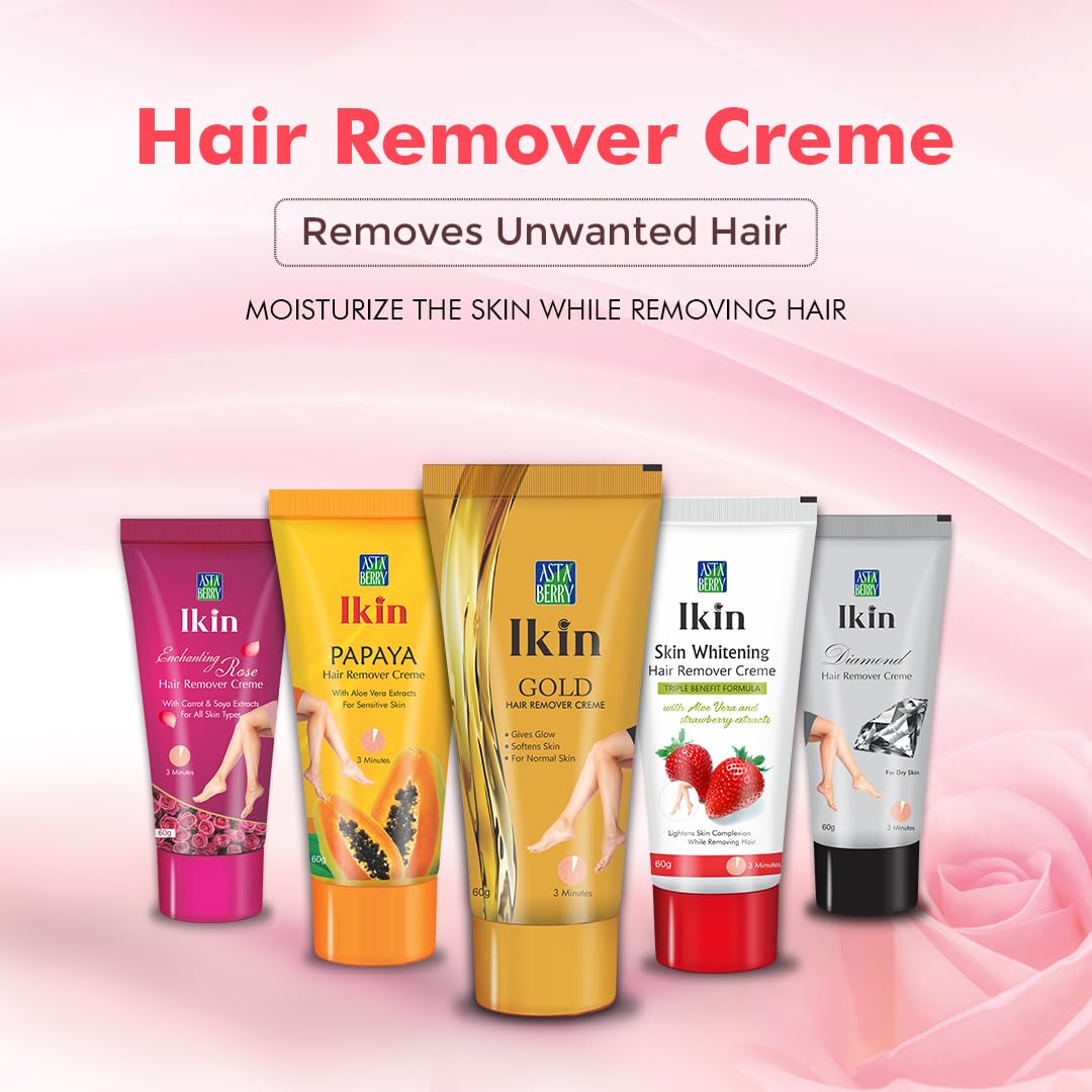 Ikin Papaya Hair Remover Cream for Sensitive Skin - Gentle Bikini Hair Removal Cream for Women & Girls (Pack of 3, 60g Each) | Painless Depilatory for Smooth Skin at Home or Travel
