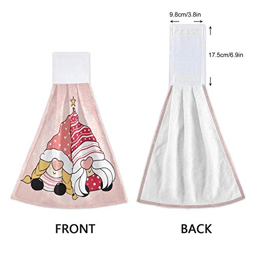 Valentine's Day Gnome Kitchen Hand Towels - 2PCS Pink Hanging Dishcloths with Loop, Soft Super Absorbent Fingertip Towels for Bathroom, Washroom, Guestroom & Hotel (12x17 inches) - Perfect for Valentine's Decor, Wedding Gifts & Kitchen Accessories