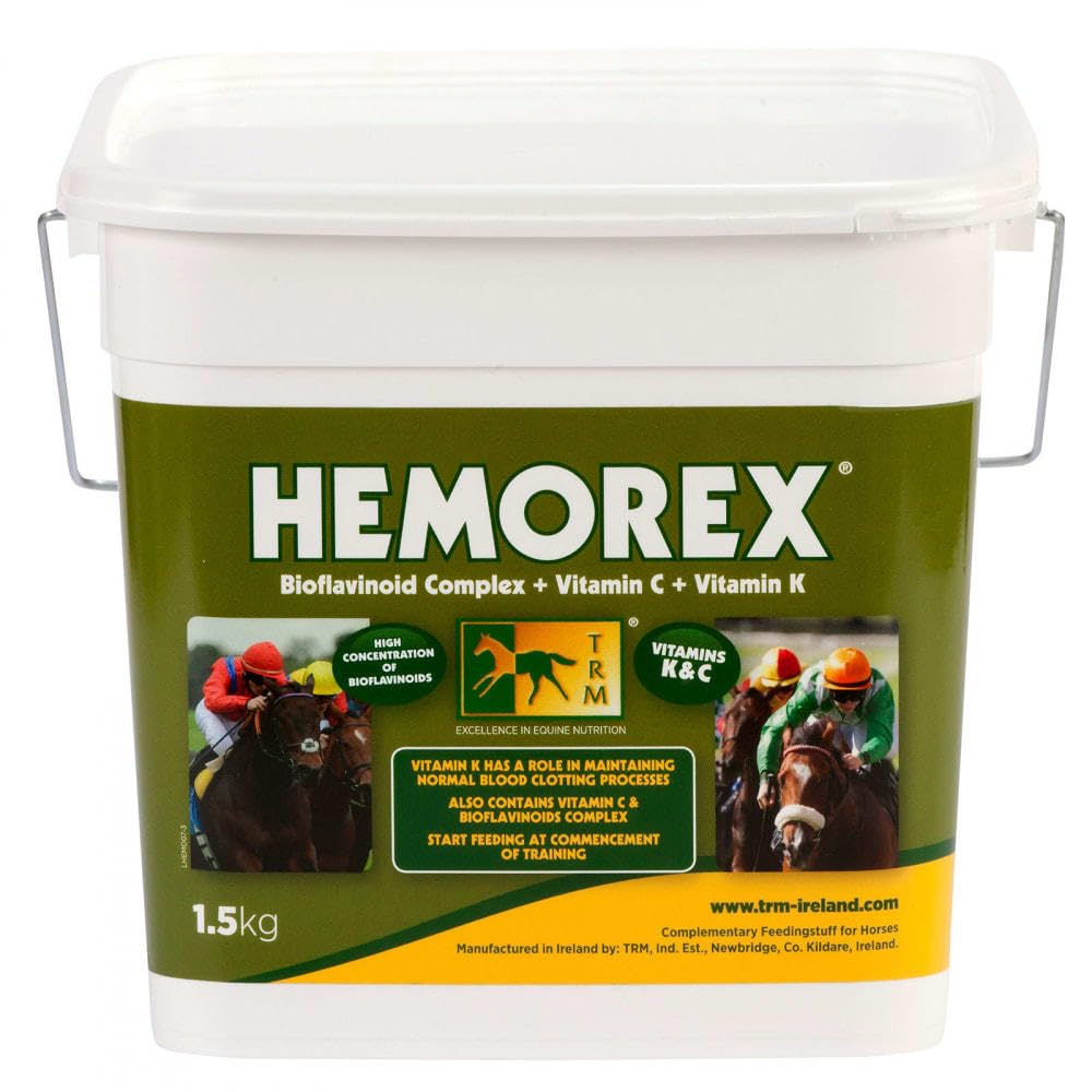 Thoroughbred Remedies TRM Hemorex Powder Horse Feed Supplement with Vitamin C, Vitamin K & Bioflavonoids - Supports Healthy Blood Vessels & Lung Function - 1.5kg for Racehorses & Performance Horses - Ideal for Training & Recovery Periods