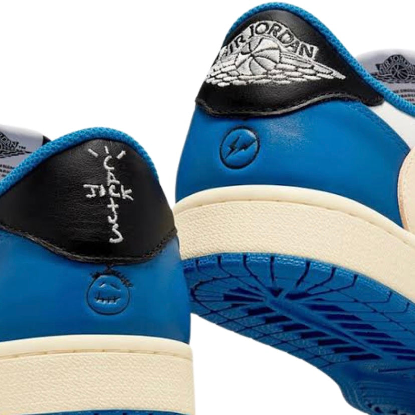 Travis Scott x Fragment x Air Jordan 1 Low OG SP Sneakers - White Black Royal Sail Colorway - Limited Edition Basketball Shoes for Streetwear & Sneaker Collectors