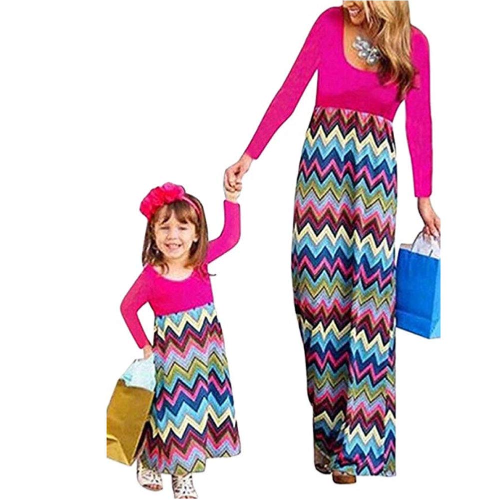 BYM Women's Summer Sleeveless Striped Casual Print Mommy Daughter Matching Outfits Maxi Long Dress for Girls 3-4 Years | Beach Vacation, Family Photos, Outdoor Playdates