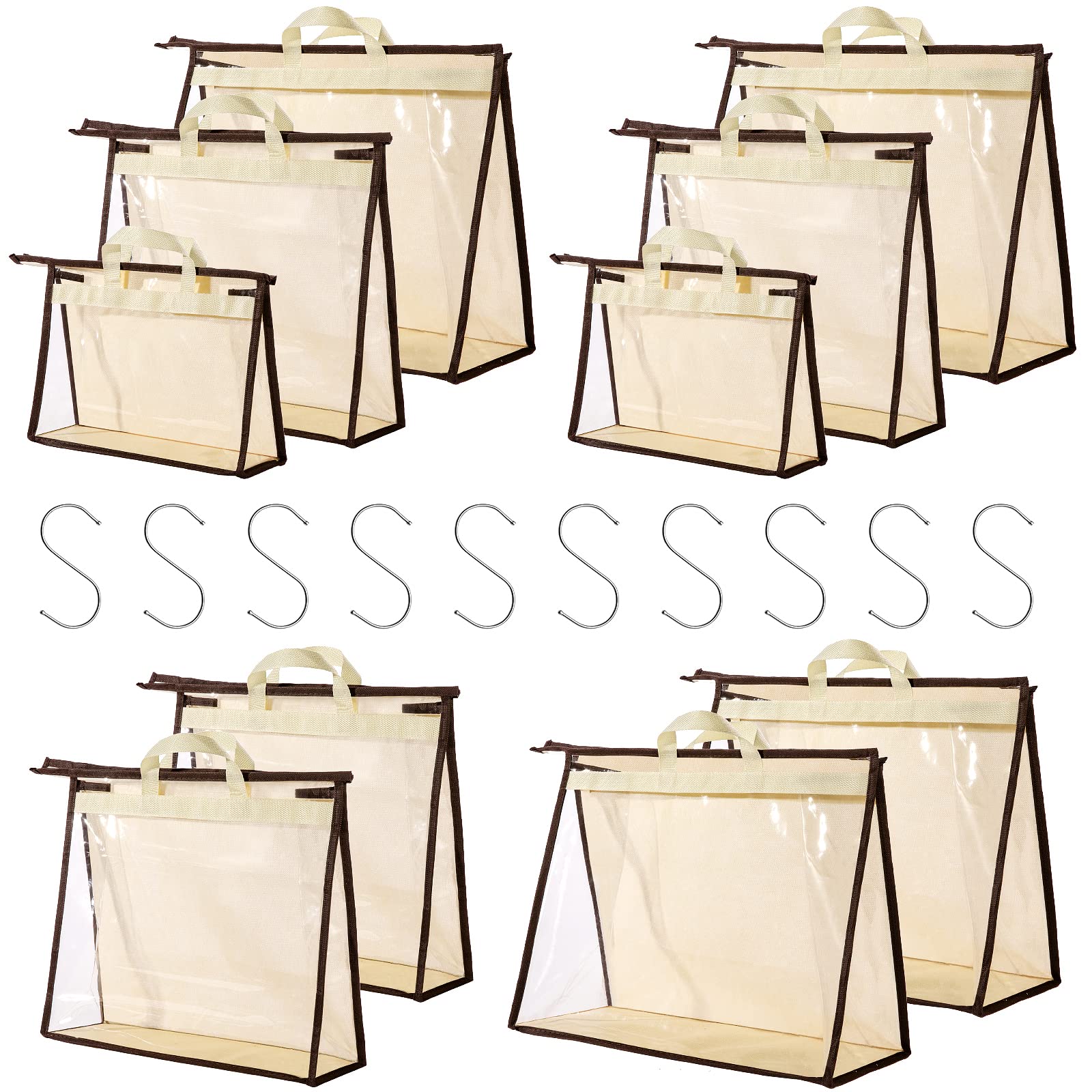 CINPIUK 10-Pack Clear Handbag Storage Organizer Dust Bags - Purse Protector Covers with Hooks for Closet Organization | Perfect for Travel, Home & Luxury Bag Storage