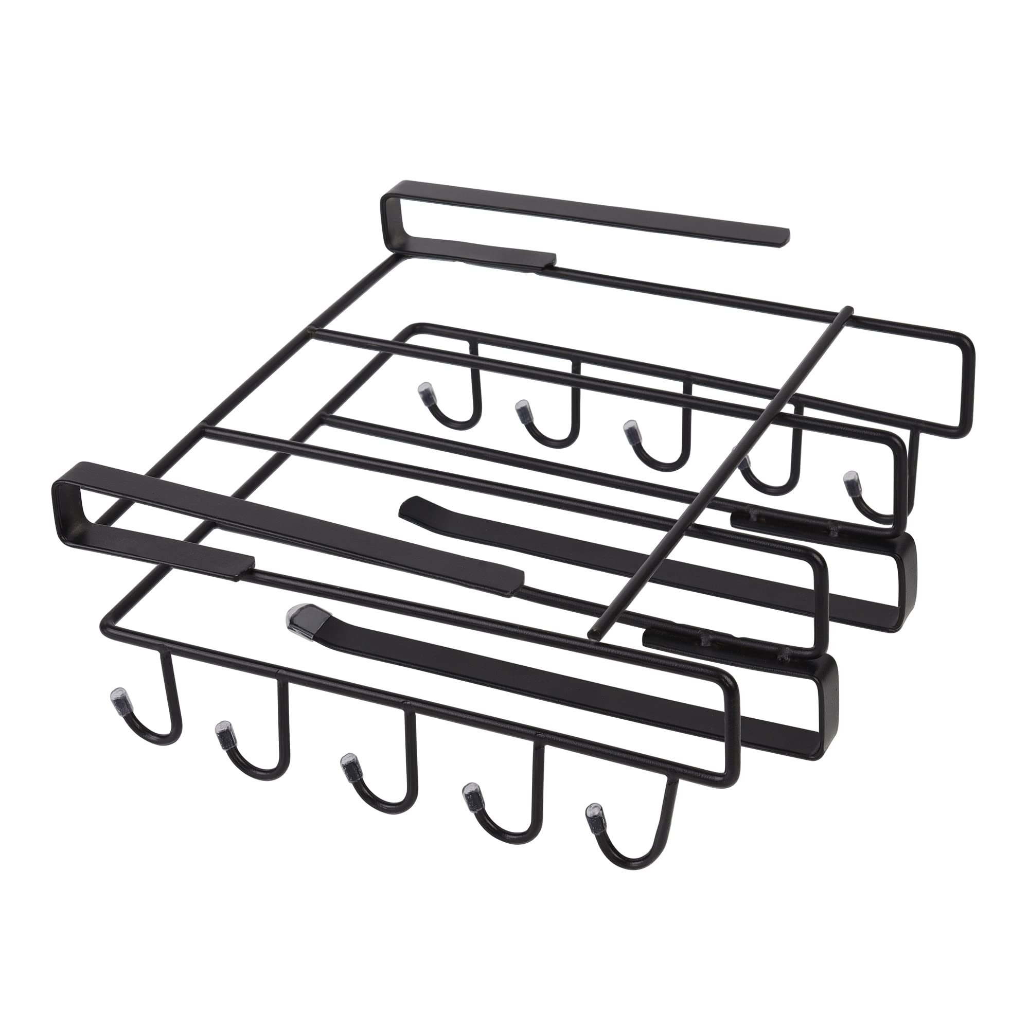 Stainless Steel Under Cabinet Kitchen Utensil Rack with 10 Hooks - Free Installation Cookware Storage Organizer for Tools, Towels, Knives, Keys, Cups & Cutting Boards | Space-Saving Kitchen Organization for Small Apartments & Modern Homes