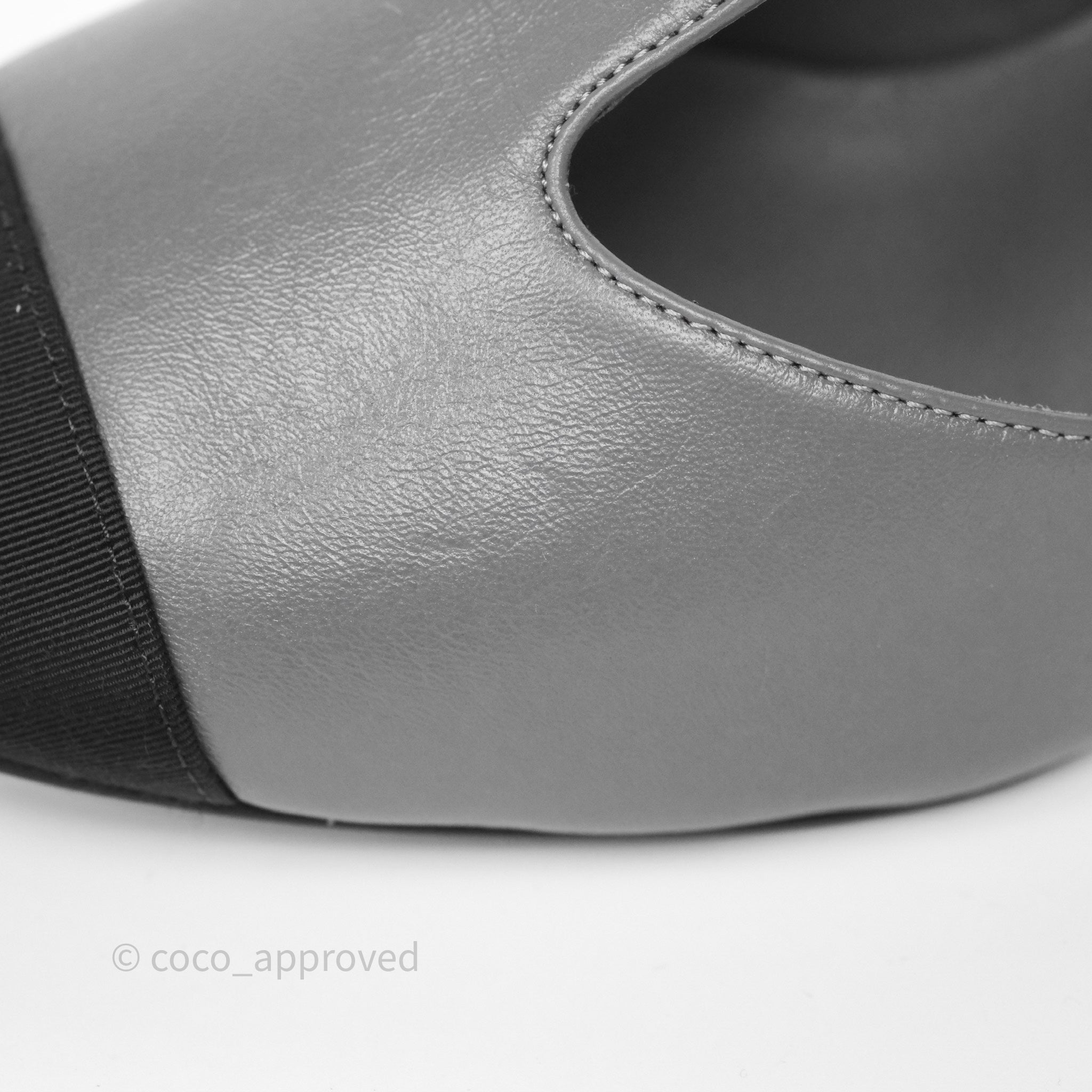 Chanel Cap Toe Bow Ankle Strap Sandals - Grey & Black Lambskin Leather - Perfect for Summer Weddings & Evening Events