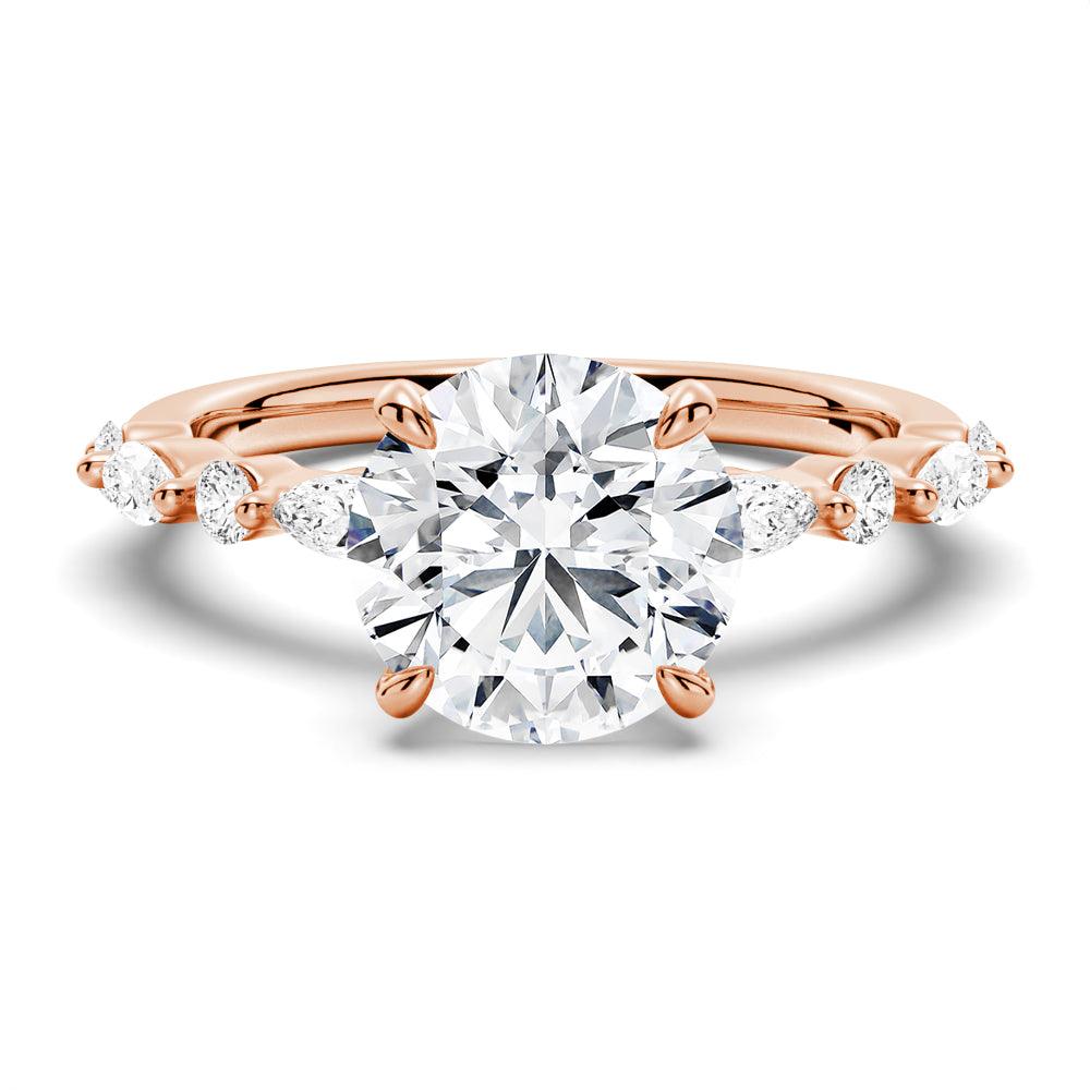Exquisite Round Cut Engagement Ring with Marquise Accents - Perfect for Proposals, Weddings & Anniversary Gifts | 14K Gold & Diamond Jewelry