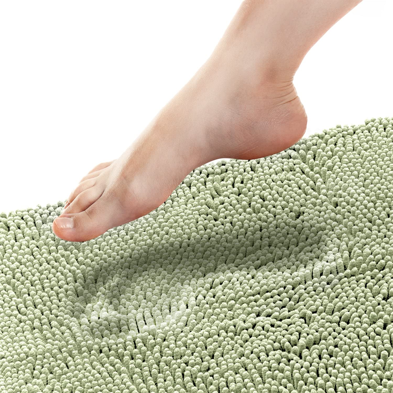 Premium Tafts Bathroom Rugs - Extra Thick Memory Foam Bath Mat with Ultra Soft Chenille Microfiber - Super Absorbent & Machine Washable Non-Slip Shaggy Bath Mat (27x47 Inches, Sage Green) - Perfect for Bathroom, Spa & Home Decor