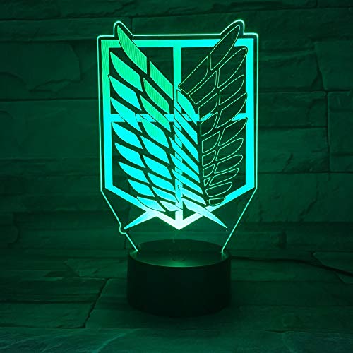 Attack On Titan Wings of Liberty 3D LED Night Light - USB/Battery Powered Anime Lamp for Kids Room, Bedroom Decor & Anime Lover Gift