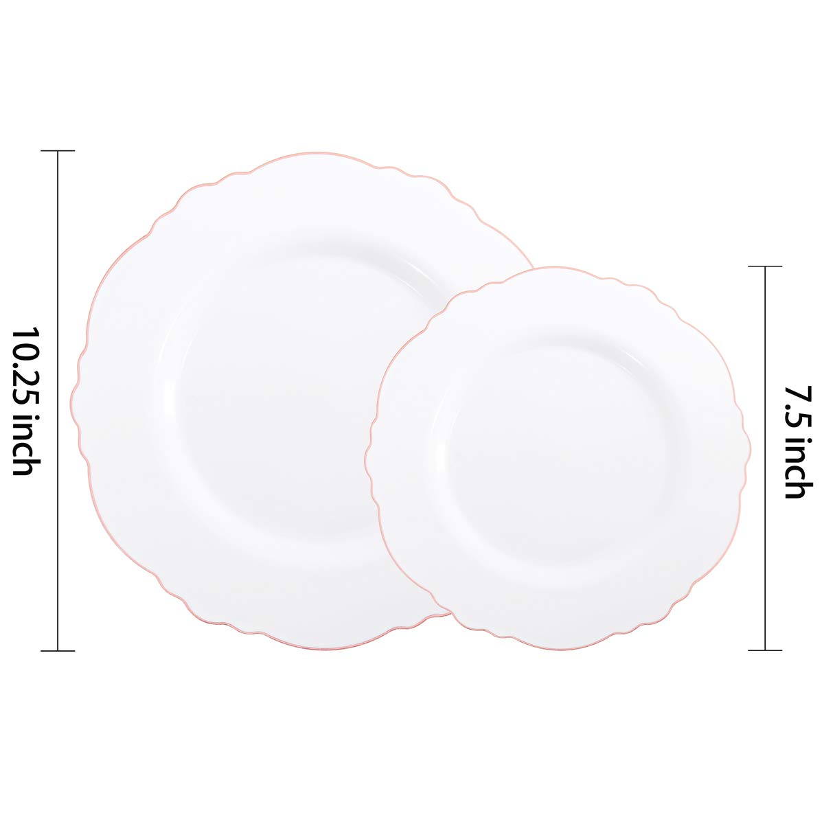 100-Pack Rose Gold Plastic Plates - Elegant Baroque White & Rose Gold Disposable Dinnerware Set (50x 10.25
