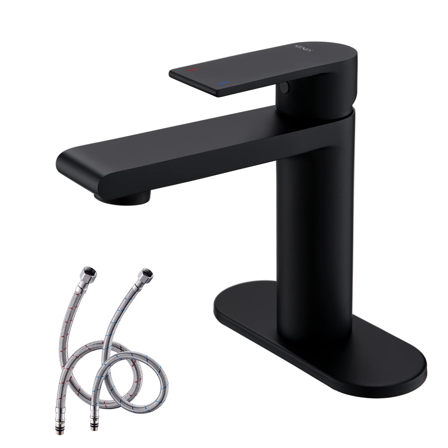 Modern Matte Black Single Hole Bathroom Sink Faucet with Deck Plate - Perfect for Home & Commercial Vanities KE-9008-2