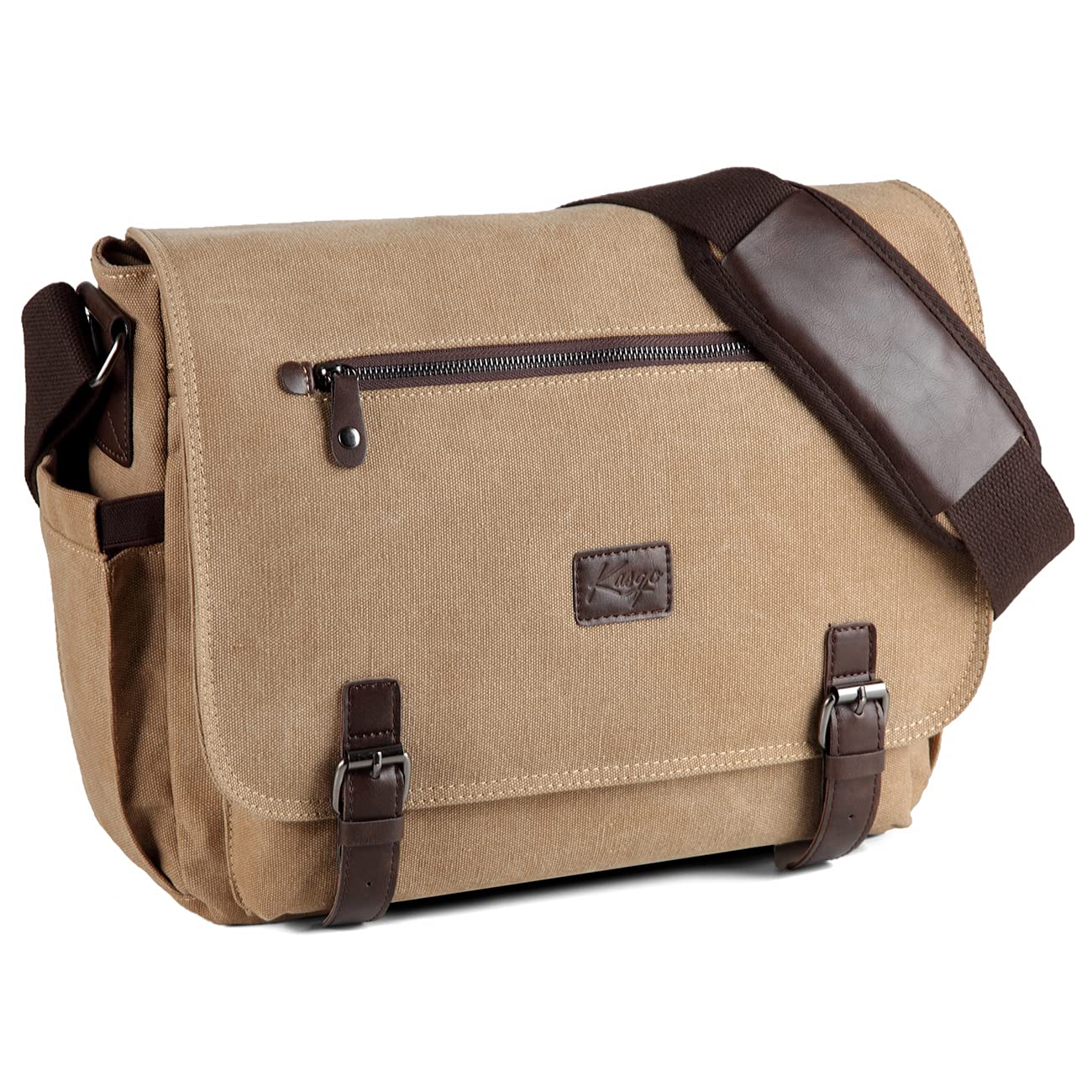 Kasqo Water Resistant Canvas Messenger Bag for Men - Durable 14