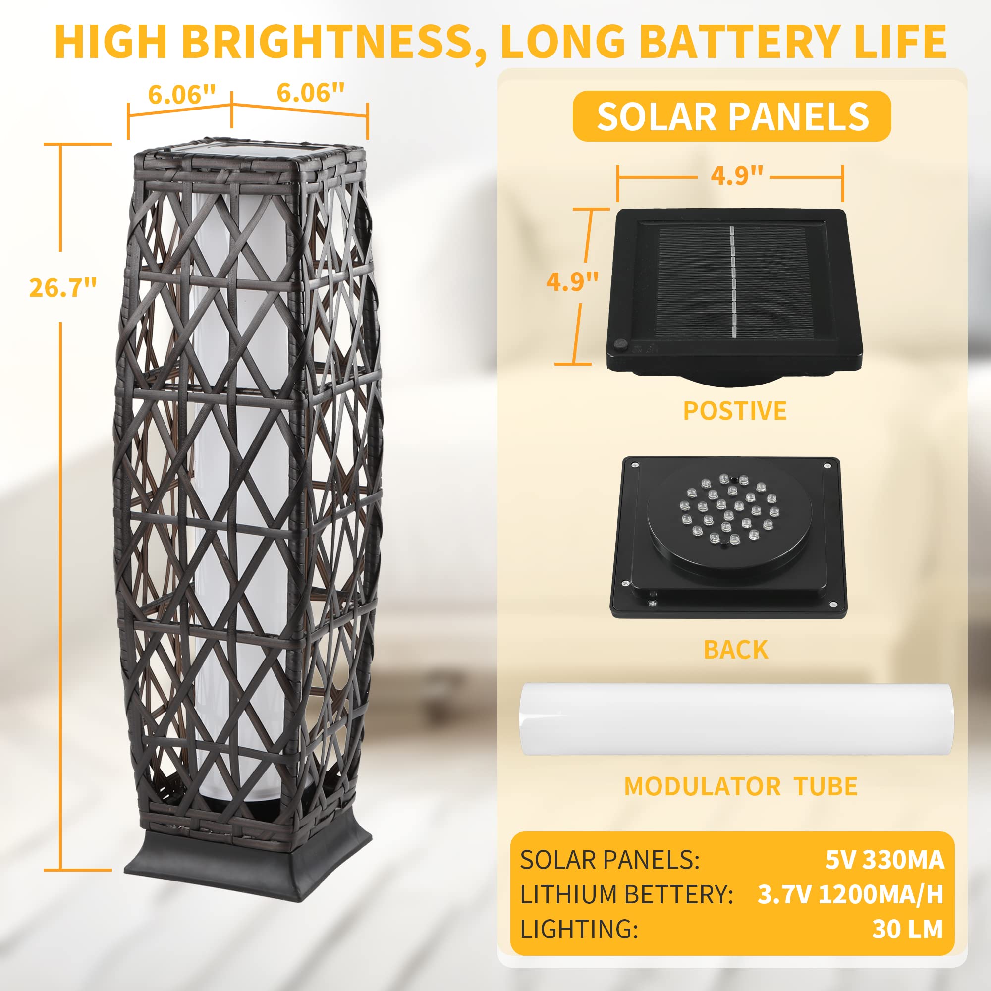 Solar Powered Outdoor Floor Lamps - 2 Pack Waterproof Solar Lanterns with Resin Wicker Design, Weather-Resistant Rattan Deck Lights for Patio, Lawn, Porch, Garden - Perfect for Evening Gatherings & Landscape Lighting