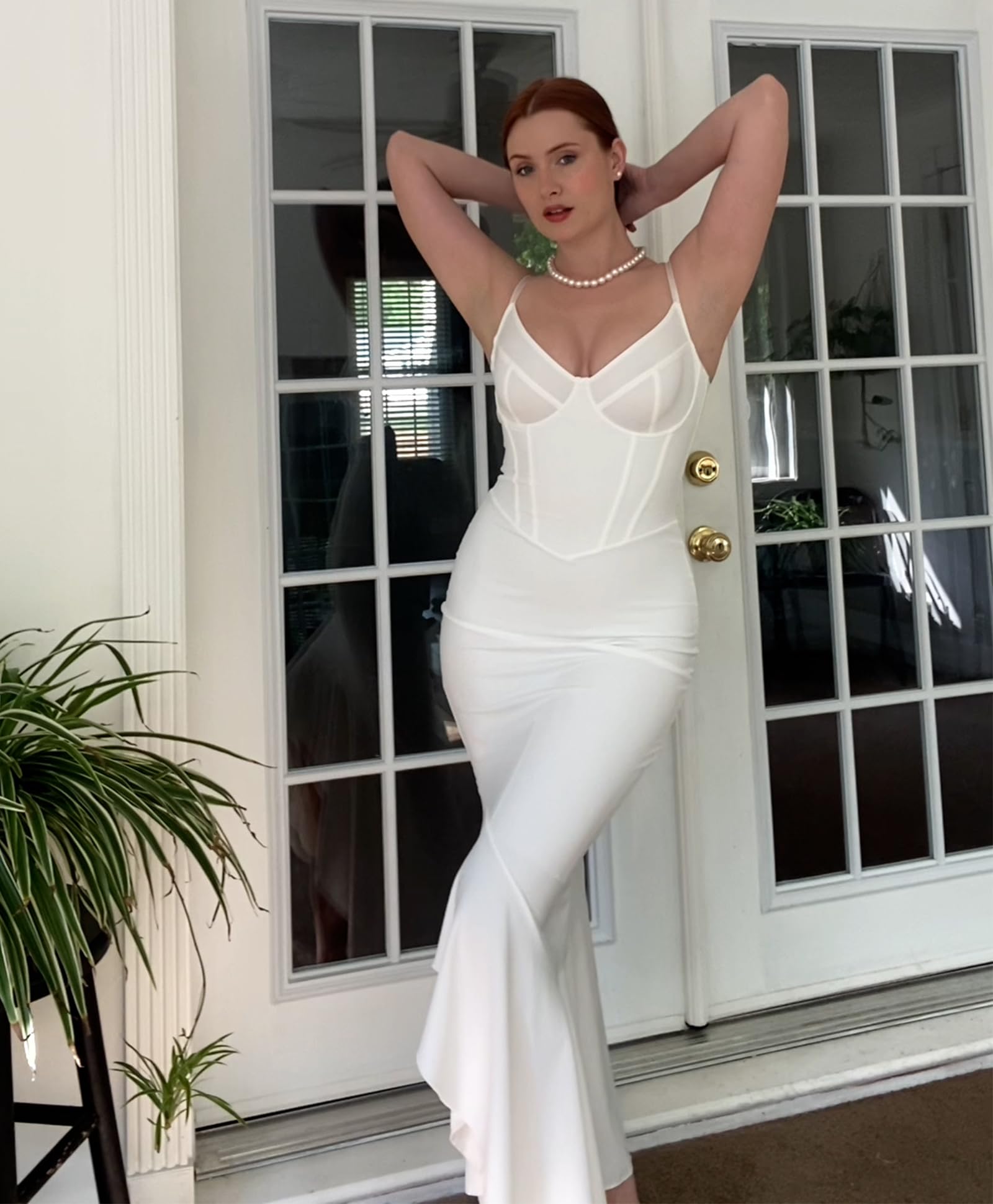 Popilush Corset Dress with Built-in Shapewear - Women's Deep V Neck Maxi Slip Formal Gown for Weddings, Bridesmaids & Special Occasions | Perfect for Evening Galas, Cocktail Parties & Black Tie Events