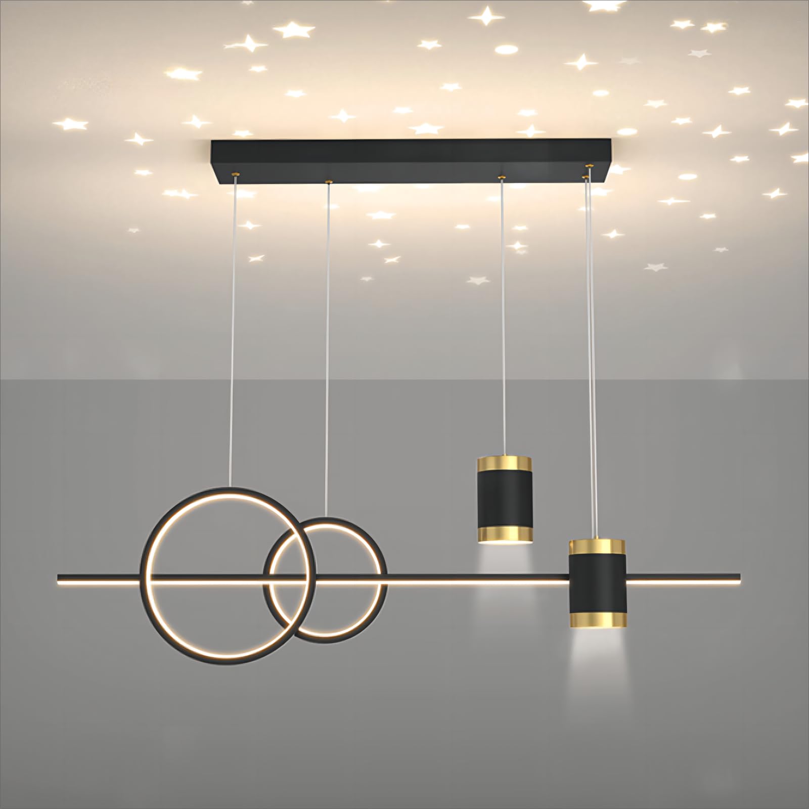5-Light LED Island Pendant Light - 39.4 Inch Modern Geometric Linear Hanging Light with Remote Control & Dimmable Function - Perfect for Kitchen Island, Dining Room, Bar Counter and Open Concept Spaces (Black)