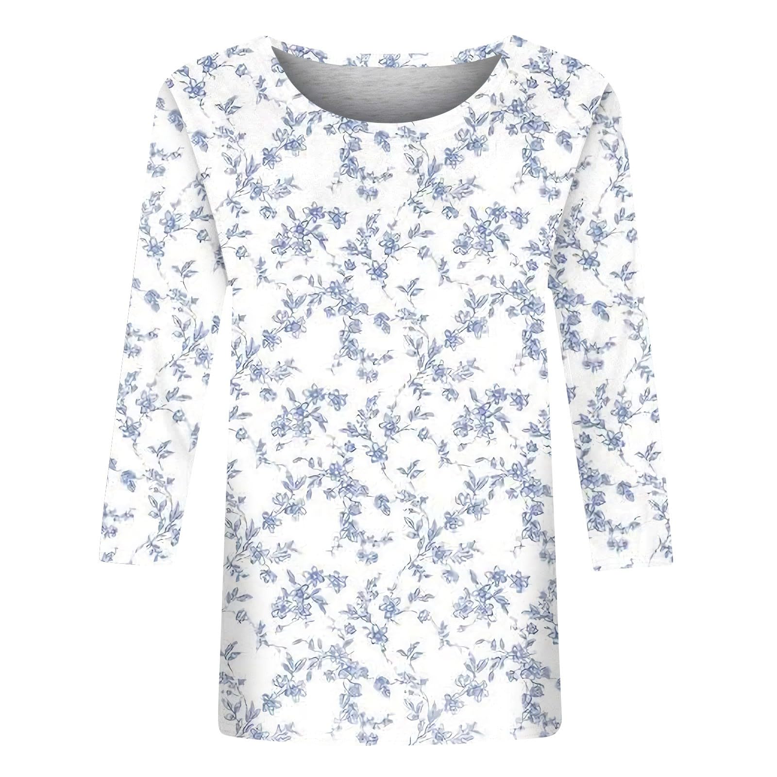 Trendy Women's 3/4 Sleeve Floral Print Crew Neck T-Shirt - Summer Casual Light-Colored Blouse for 2024 | Perfect for Office Wear, Weekend Outings & Date Nights