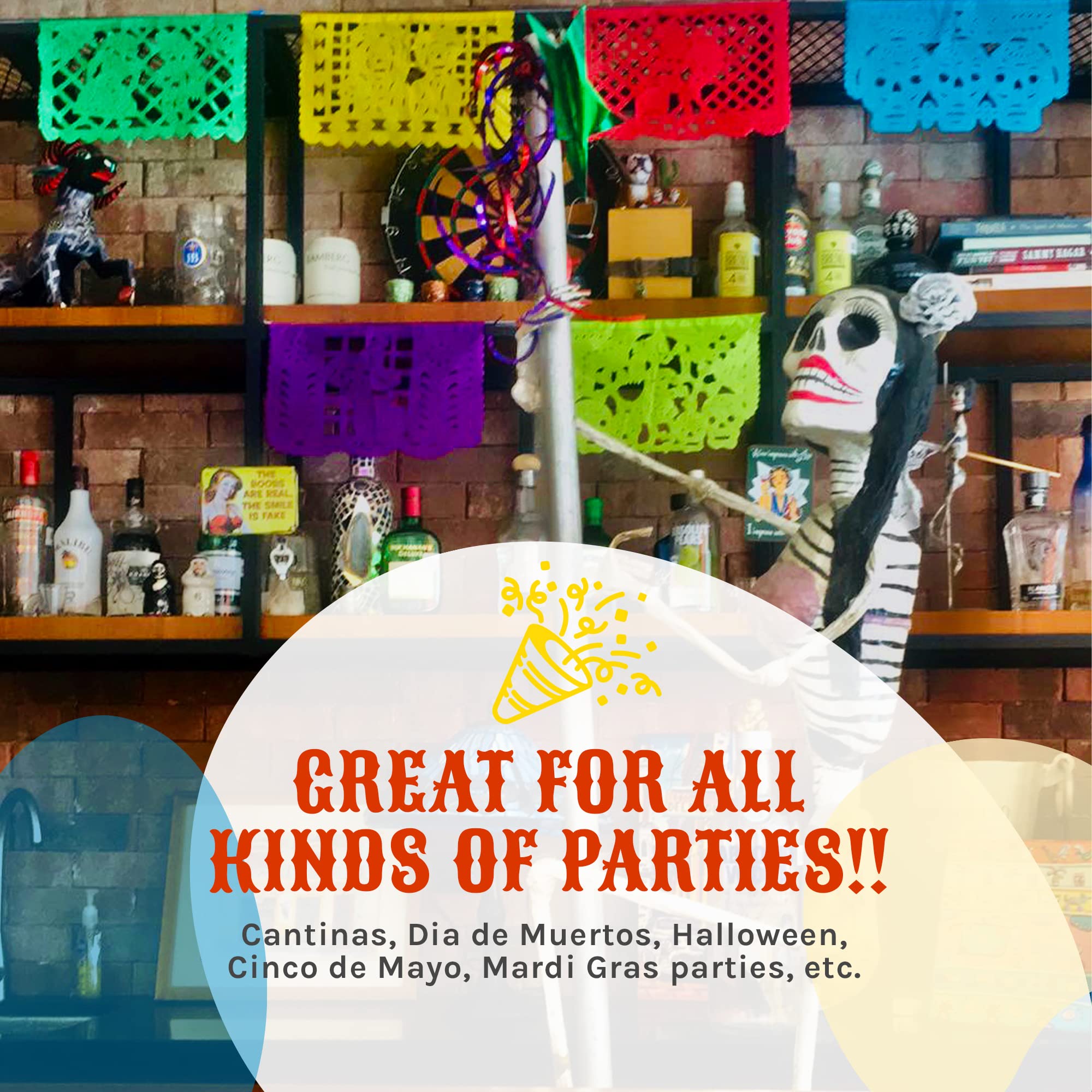 Day of the Dead Party Decorations - Dia de Los Muertos Papel Picado Tissue Paper Banner Set (12.5 Ft x 4, 50 Ft Total) for Halloween, Mexican Fiesta & Home Decor - Perfect for Altars, Parties & Cultural Celebrations