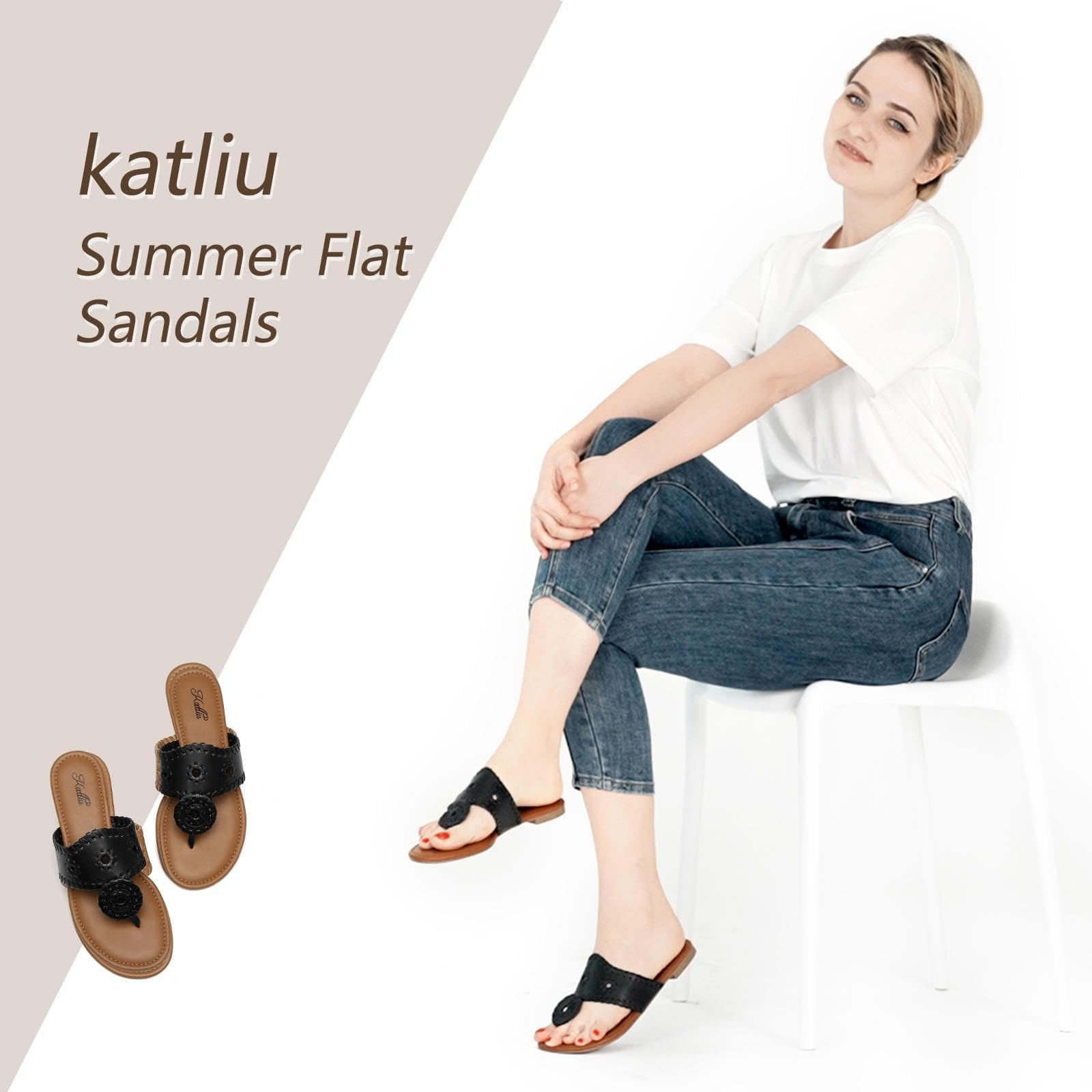 Katliu Women's Flat Sandals - Comfortable Flip Flops & Dressy Thong Sandals for Beach, Pool, and Summer Outfits