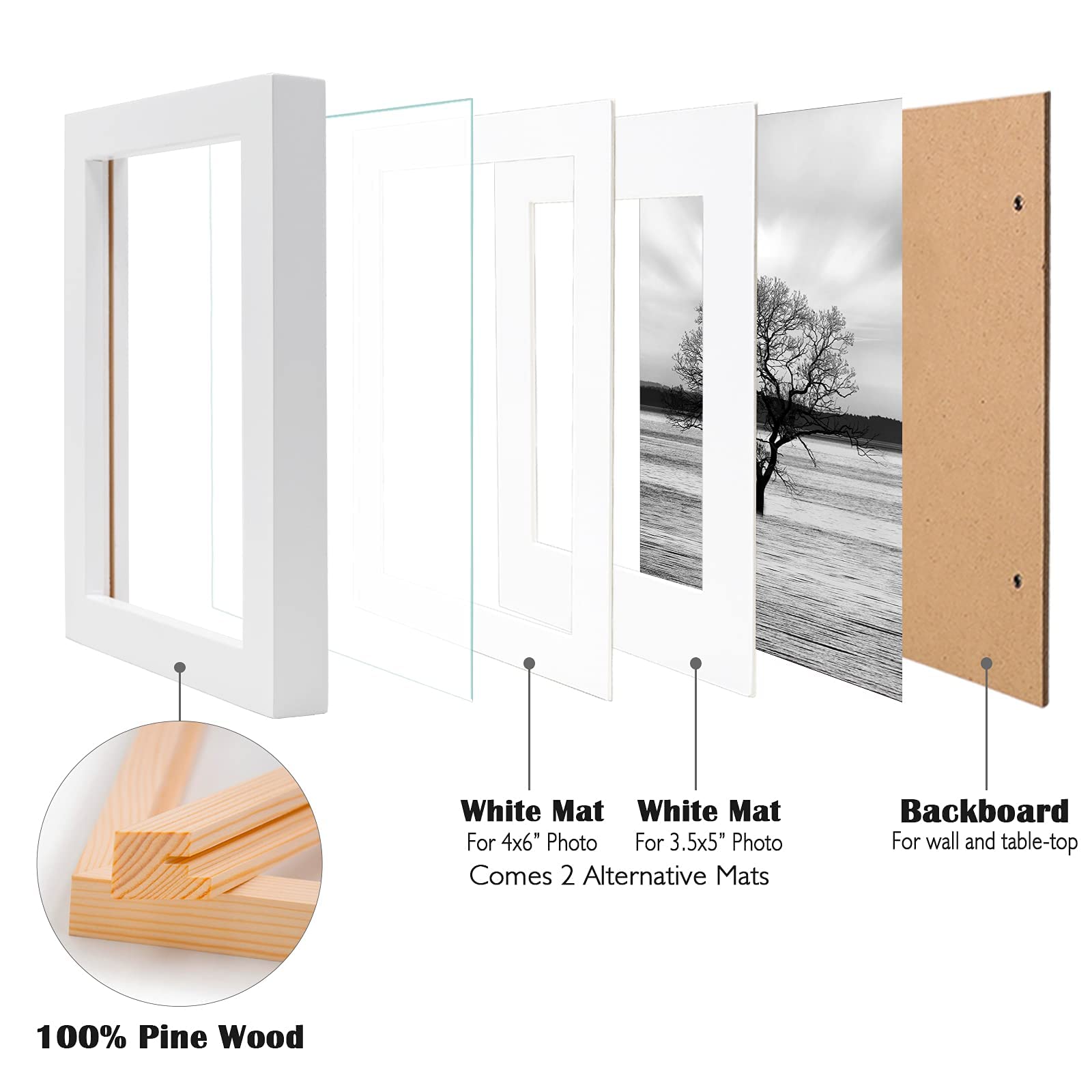 Egofine 5x7 and 4x6 White Picture Frames - Set of 4 for Wall Display, Tabletop Decor, and Photo Gifts - Perfect for Home, Office, and Wedding Decorations