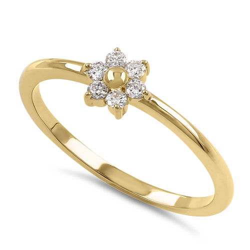 14K Yellow Gold Dainty Flower Diamond Ring for Women - Elegant Floral Engagement Promise Wedding Band - Perfect for Valentine's Day, Anniversary & Special Occasion Gifts