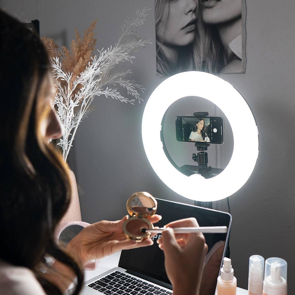13 LED Portable Ring Light for Makeup, Photography & Video - Adjustable Brightness & Color Temperature - Perfect for YouTube, TikTok, Live Streaming & Beauty Vlogging (Demo Stock)