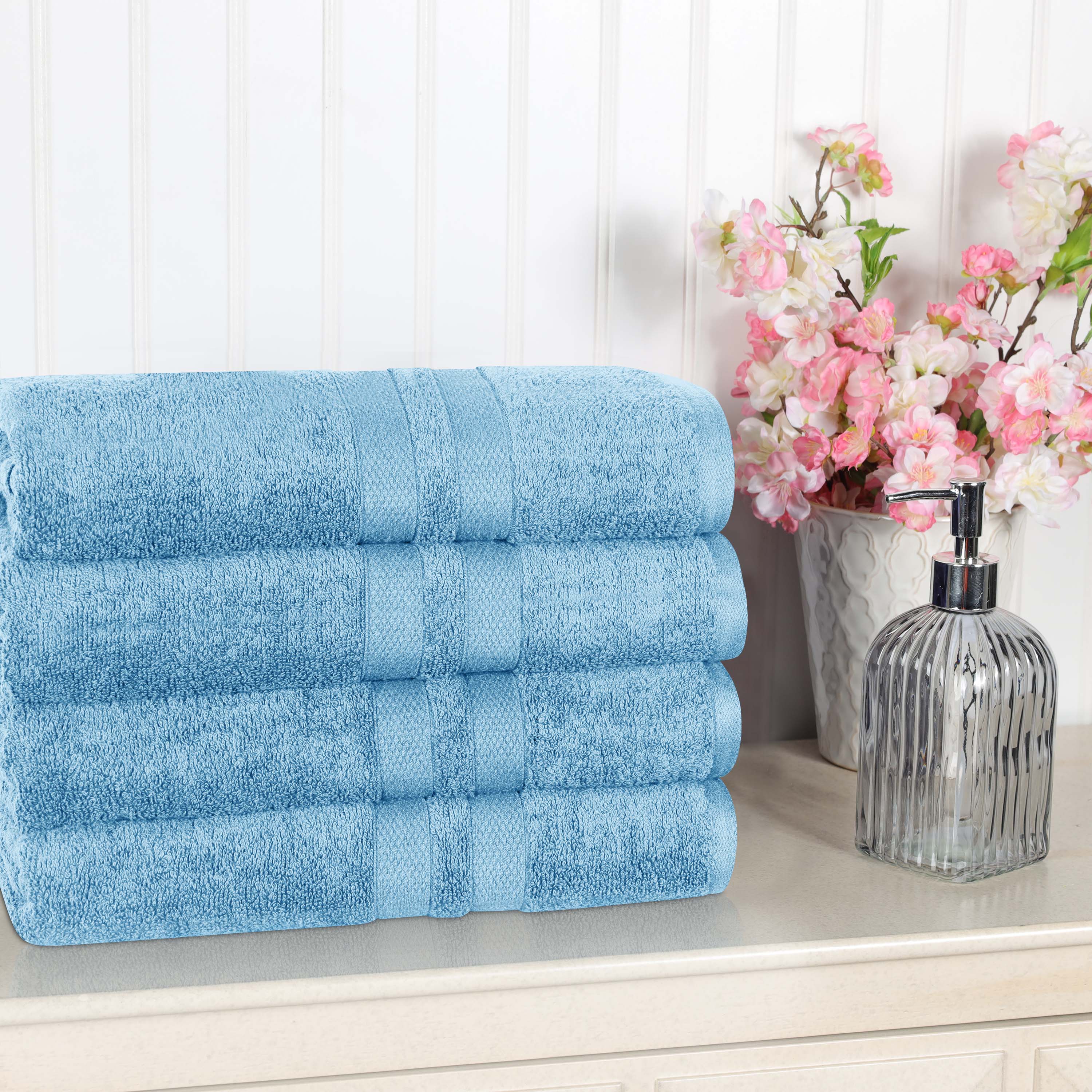 Premium Ultra Soft 100% Cotton Bath Towels Set of 4 - Highly Absorbent, Quick-Drying, Solid Color Bath & Beach Towels for Spa, Gym, Pool, and Home Use