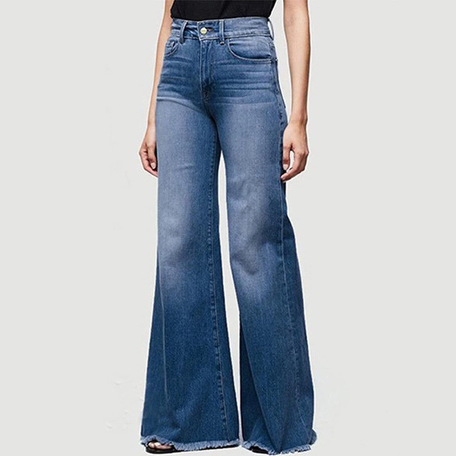 Women's High Waist Baggy Jeans - Wide Leg Denim Pants with Flap Pockets | Straight Cut Casual Loose Trousers | Classic Streetwear Style | B-Navy Color | XX-Large Size | Perfect for Everyday Wear, Street Fashion & Casual Outings