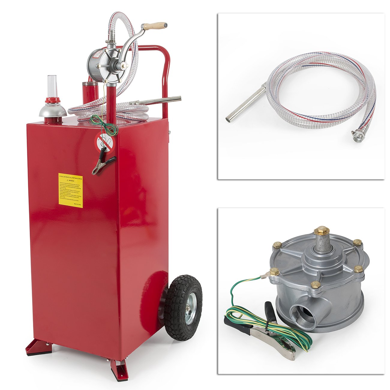 30 Gallon Gas Caddy Tank - Heavy Duty Gasoline & Diesel Fuel Storage Drum with Wired Hose - Perfect for Garage, Workshop, Farm & Emergency Fuel Transfer