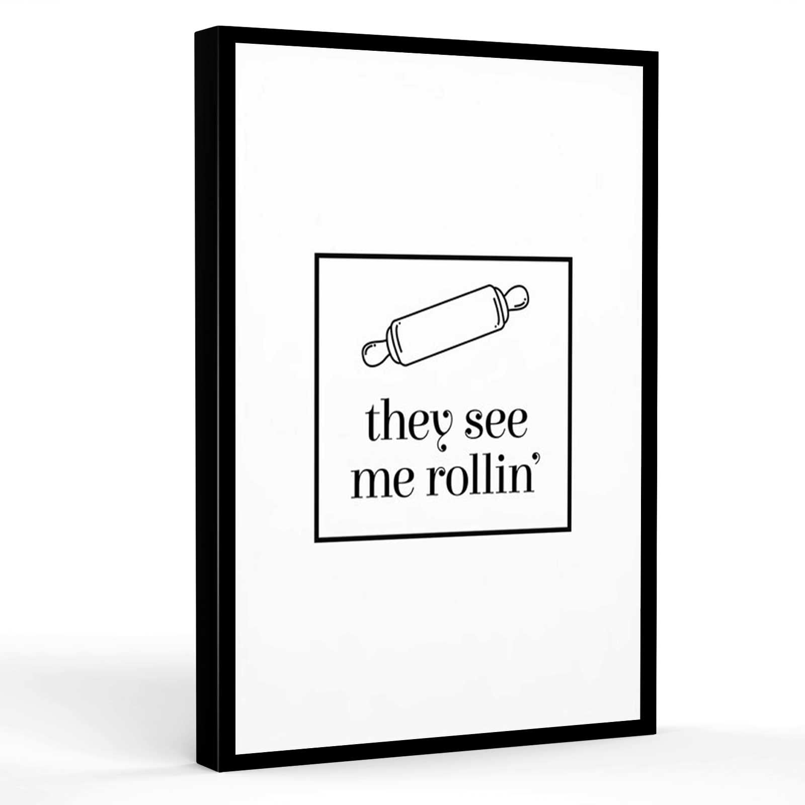 Moon Wall Art Print - They See Me Rollin Kitchen Decor - 8x12 Inch Framed Modern Canvas Poster - Unique Housewarming Gift for New Home - Perfect for Kitchen, Dining Room & Apartment Decor
