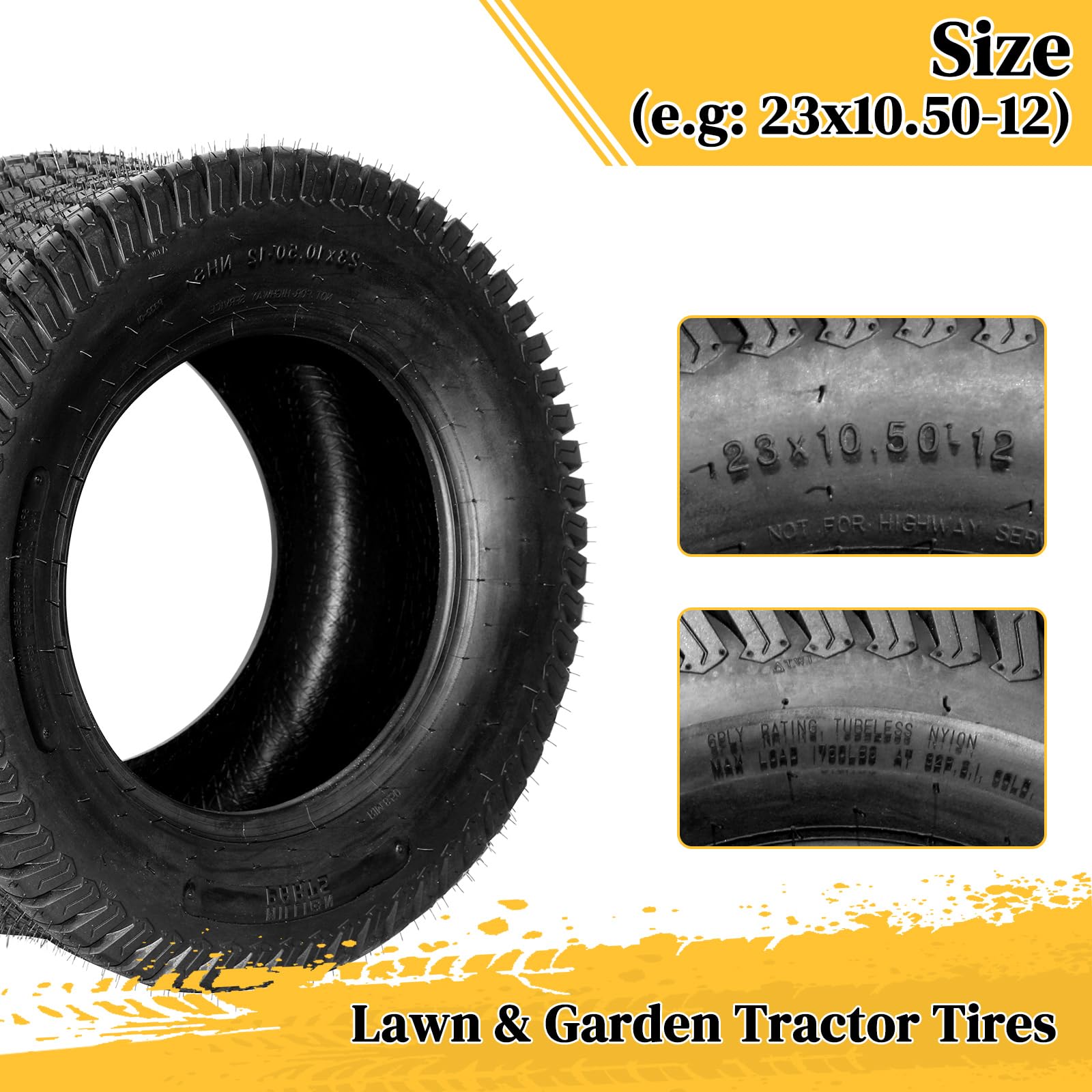 AutoForever 23x10.50-12 6-Ply Lawn Mower Tractor Tires - Set of 2 Heavy Duty Garden & Golf Cart Turf Tires - Perfect for Lawn Care, Landscaping & Golf Course Maintenance