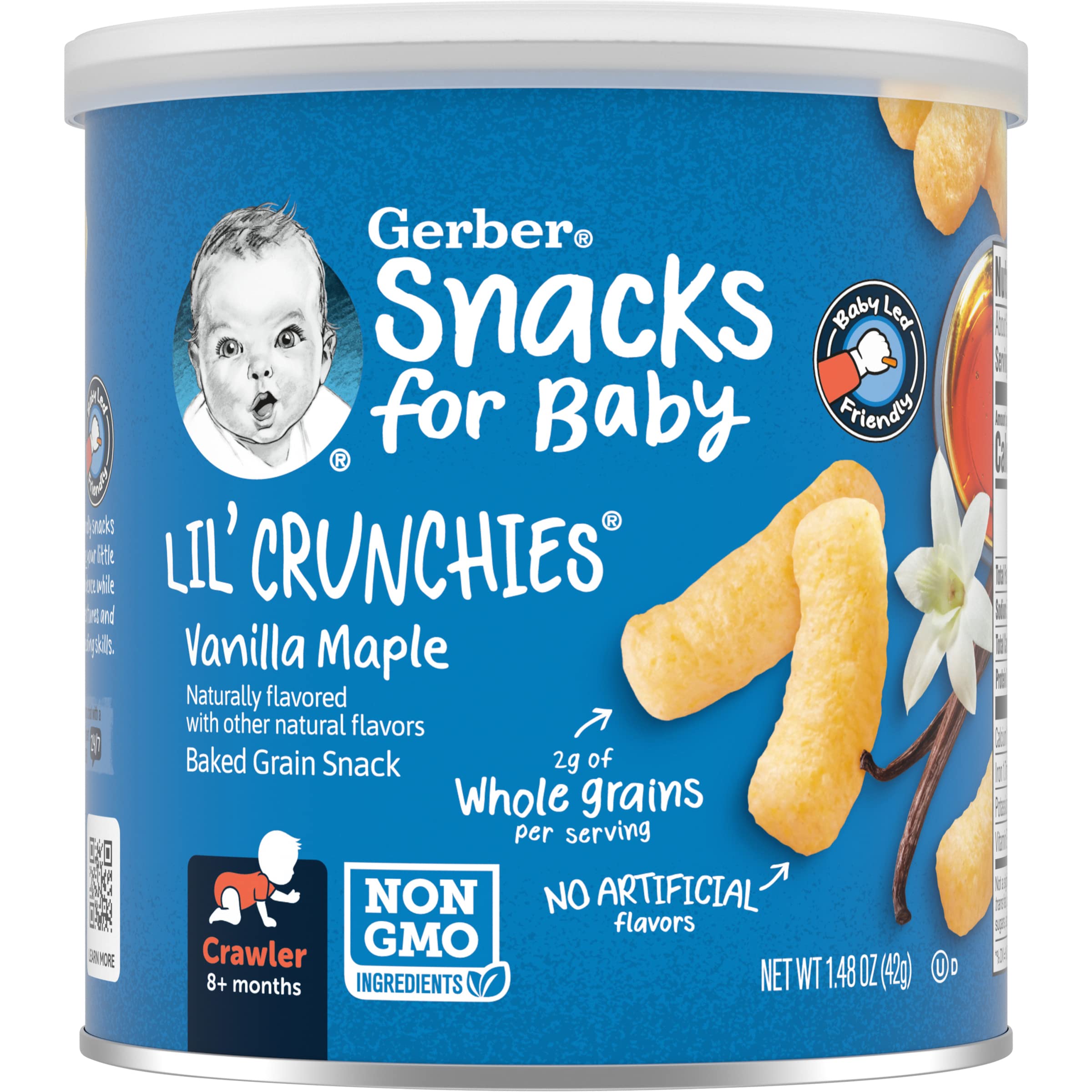 Organic Gerber Baby Snacks Lil Crunchies - Vanilla Maple Flavor, 1.48oz (6 Pack) | Healthy Toddler Finger Food for On-the-Go, Daycare & Travel Snacking