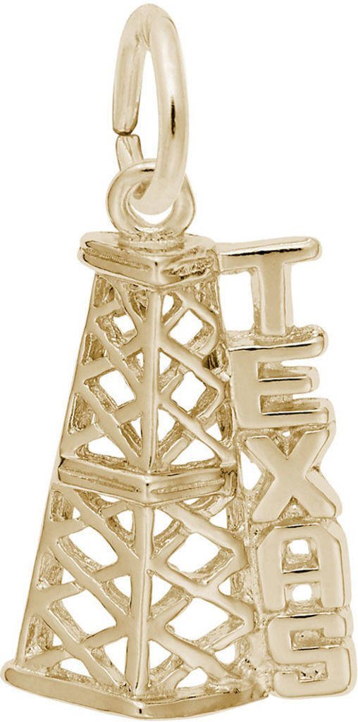 10K Yellow Gold Texas Oil Rig Charm Pendant - Rembrandt Jewelry for Men & Women - Perfect for Necklaces, Bracelets & Western Style Accessories