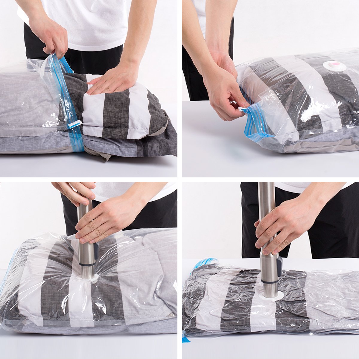 Vacuum Compression Storage Bags - Space Saving Clothes Organizer with Hand Pump for Travel (8 Pack: 2 Small, 2 Medium, 2 Large, 2 Jumbo) - Perfect for Clothes, Comforters, Blankets, Bedding & Duvets | Ideal for Home Organization, Seasonal Storage & Travel Packing