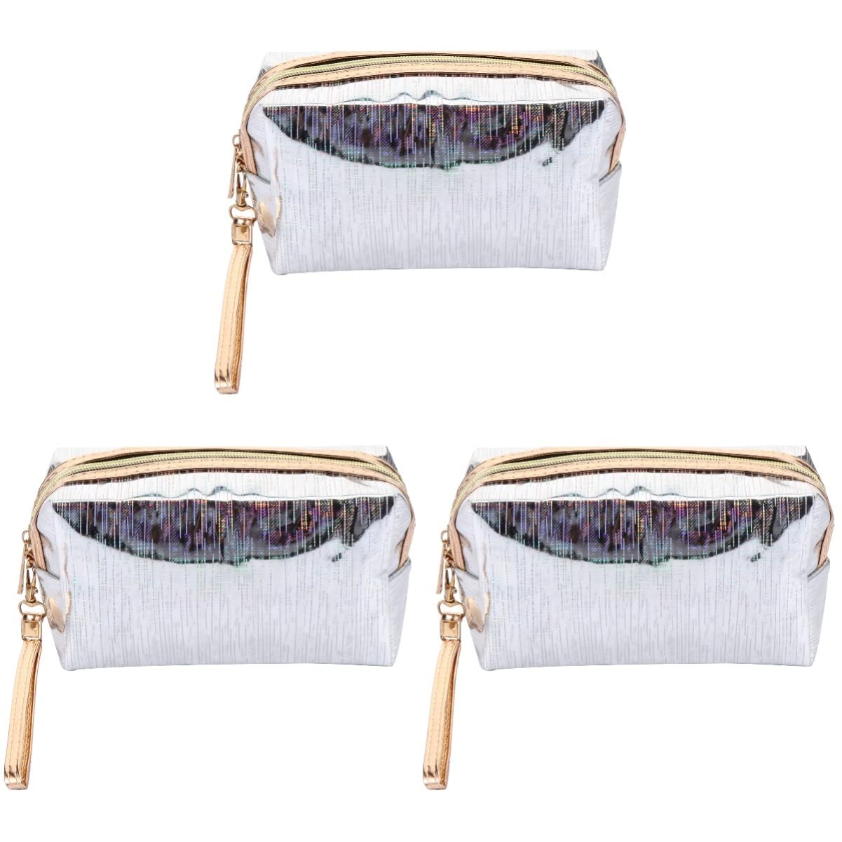 VALICLUD 3-Piece Portable Cosmetic Bag Set - Waterproof Travel Makeup Organizer with Holographic Design for Women | Perfect for Gym, Vacation & Daily Beauty Storage