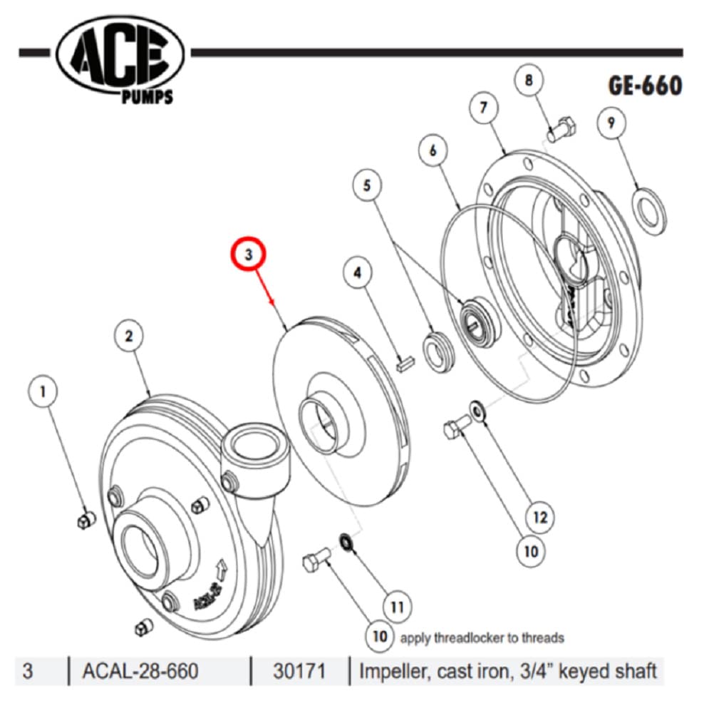 Cast Iron Replacement Impeller, 3/4