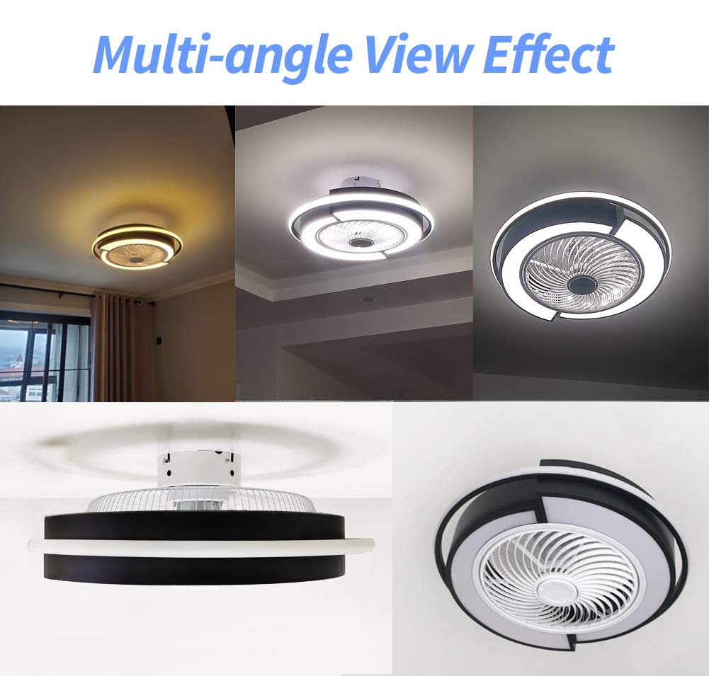 Modern LED Ceiling Fan with Lights - Remote Control, 3-Speeds, Hidden Blade Low Profile Design (23 Inch/58cm, Black & White) - Perfect for Bedroom, Living Room, and Office Spaces