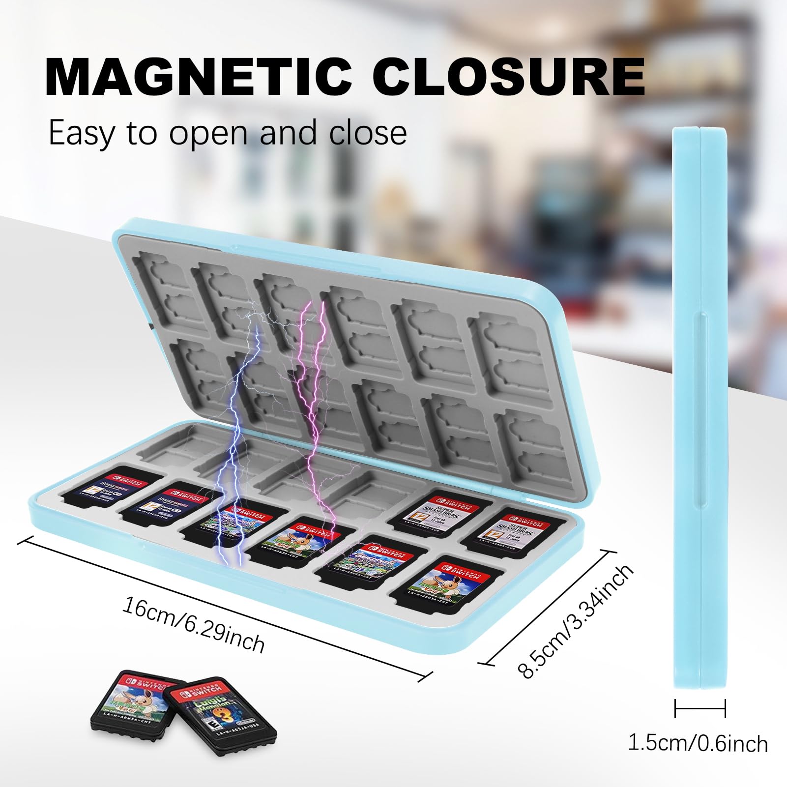 FYY Nintendo Switch Game Case Holder - 24 Game Card Slots Storage Organizer with Silicone Lining, Hard Protective Travel Case for Switch Cartridges (Light Blue) - Perfect for Travel, Gaming Parties & Switch Accessories Organization