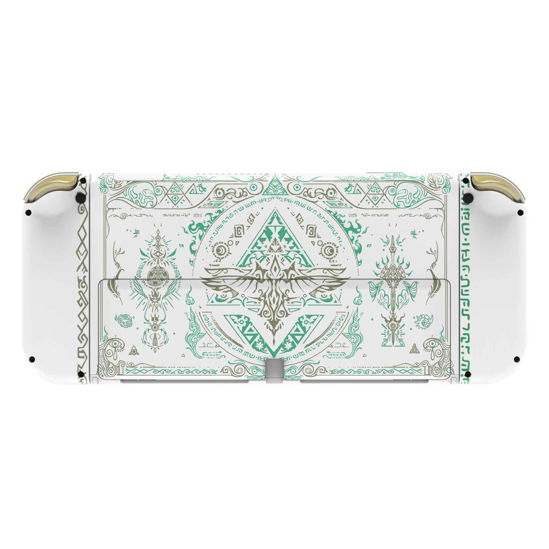 eXtremeRate Glow in Dark Totem of Kingdom White Full Set Shell for Nintendo Switch OLED - Replacement Console Back Plate & Kickstand, Joycon Controller Housing with Full Button Set - Perfect for Gaming at Night or Low Light Conditions