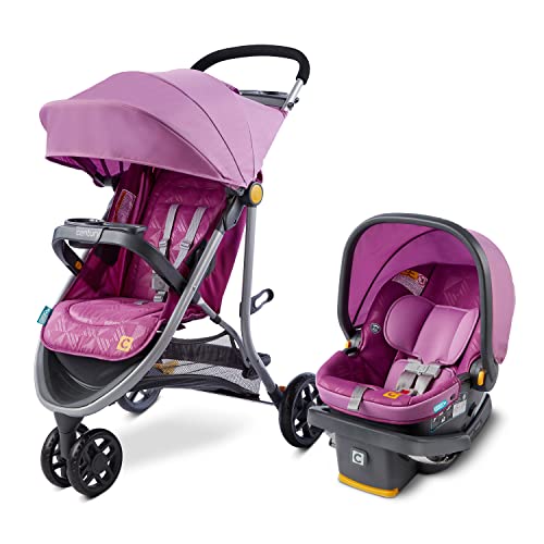 Century Stroll On 3-Wheel 2-in-1 Lightweight Travel System | Infant Car Seat and Stroller Combo in Berry | Perfect for Newborns, Air Travel & Everyday Use