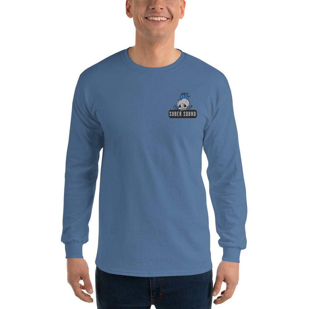 Sober Squad Embroidered Men's Long Sleeve Shirt - Comfortable Casual Button Up for Recovery & Support Groups - Perfect for AA Meetings, Sober Events & Everyday Wear