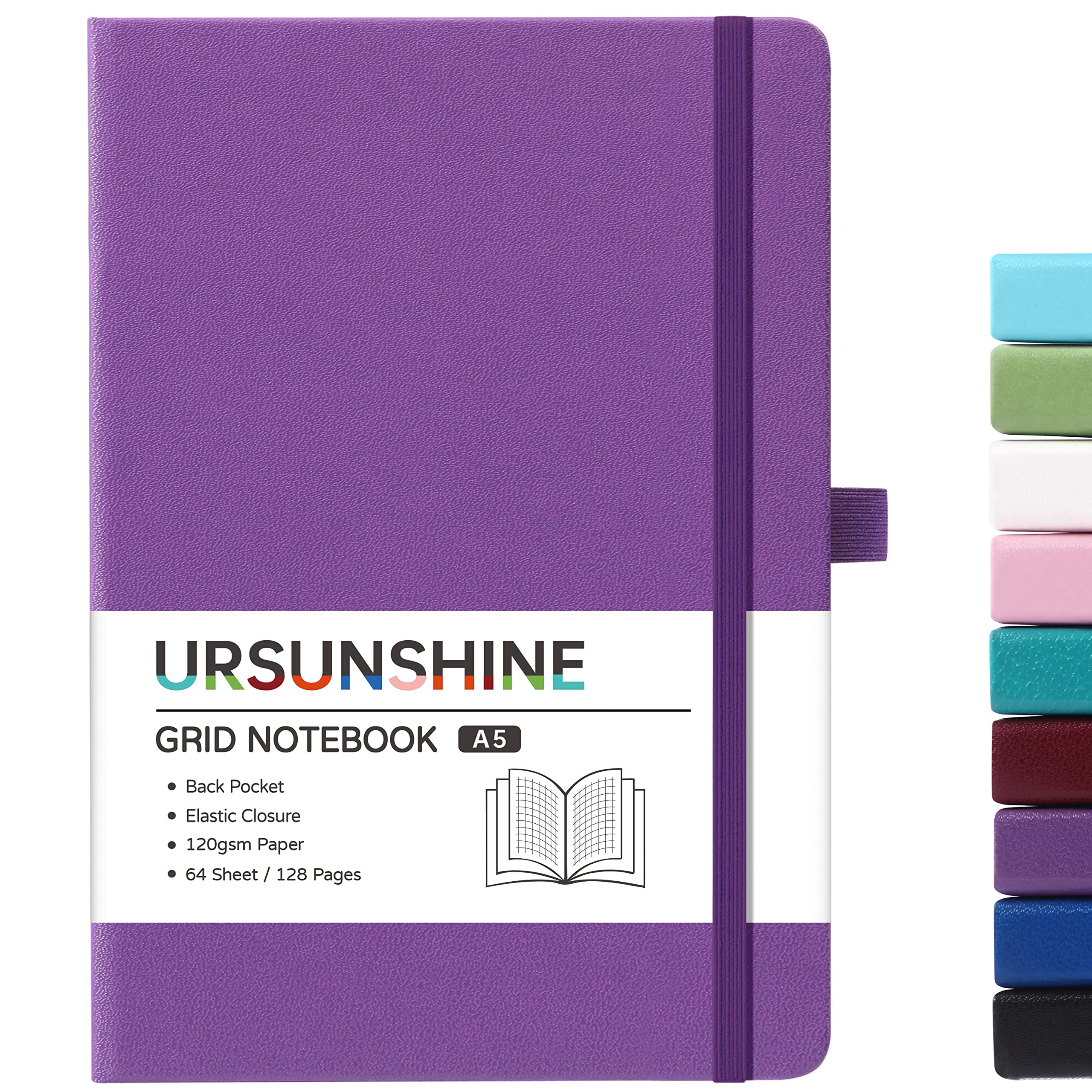 Premium Graph Grid Paper Notebook - Hardcover Journal with Ribbon Bookmark, Thick Paper, Pen Holder & Inner Pocket, 5.3