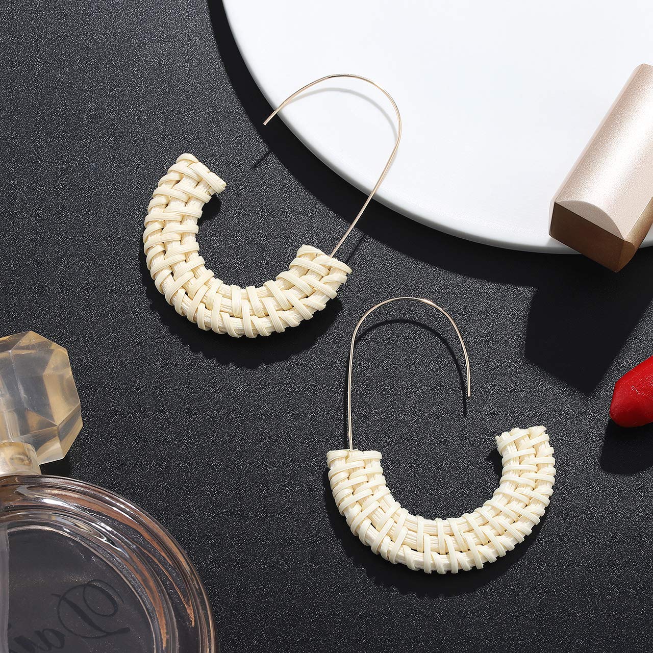 Handmade Rattan Hoop Earrings for Women - Lightweight Straw Wicker Braid Dangle Drop Earrings - Boho Fashion Jewelry for Beach, Summer, and Casual Wear