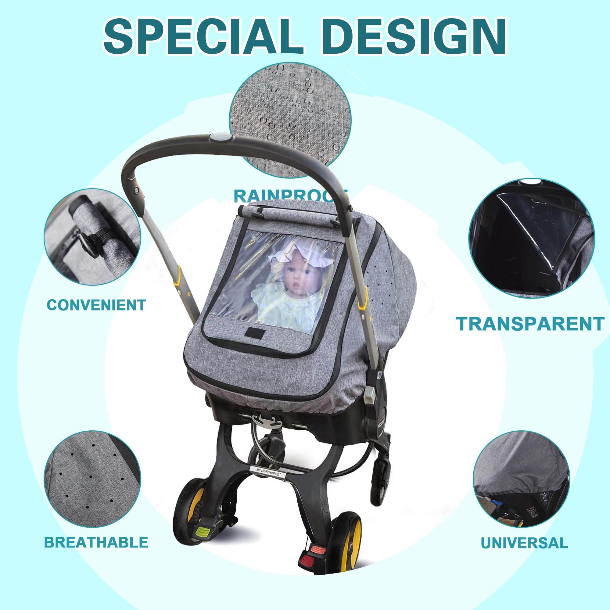 Universal Baby Car Seat Rain Cover - Waterproof & Windproof Stroller Accessory for Infant Protection Against Rain, Snow, Dust (Grey) | Perfect for Outdoor Walks, Travel & Inclement Weather