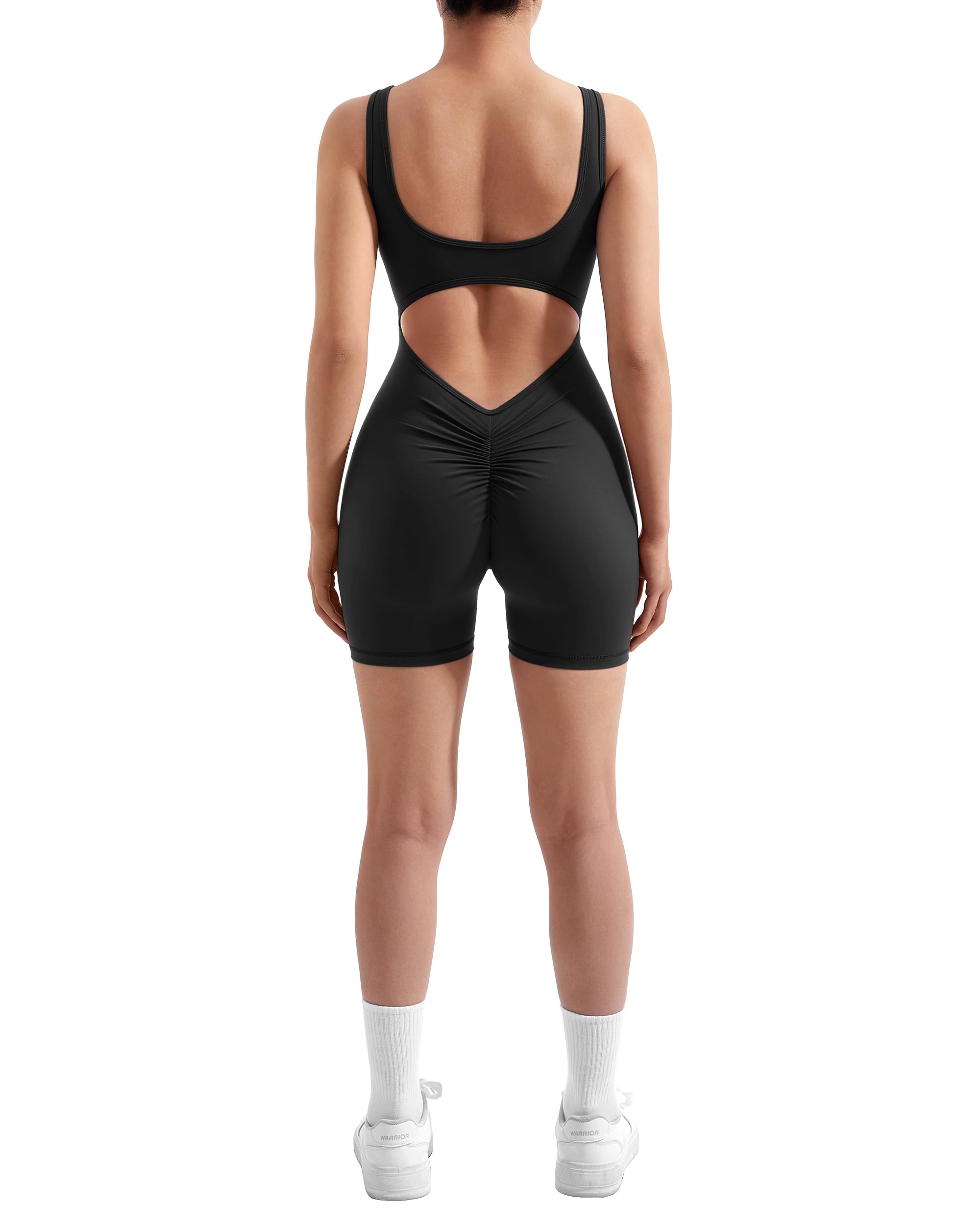 RXRXCOCO Women's Backless V-Neck Jumpsuit - Tummy Control Yoga Shorts with Scrunch Butt for Workout & Gym | Perfect for Yoga, Running, and Summer Outfits