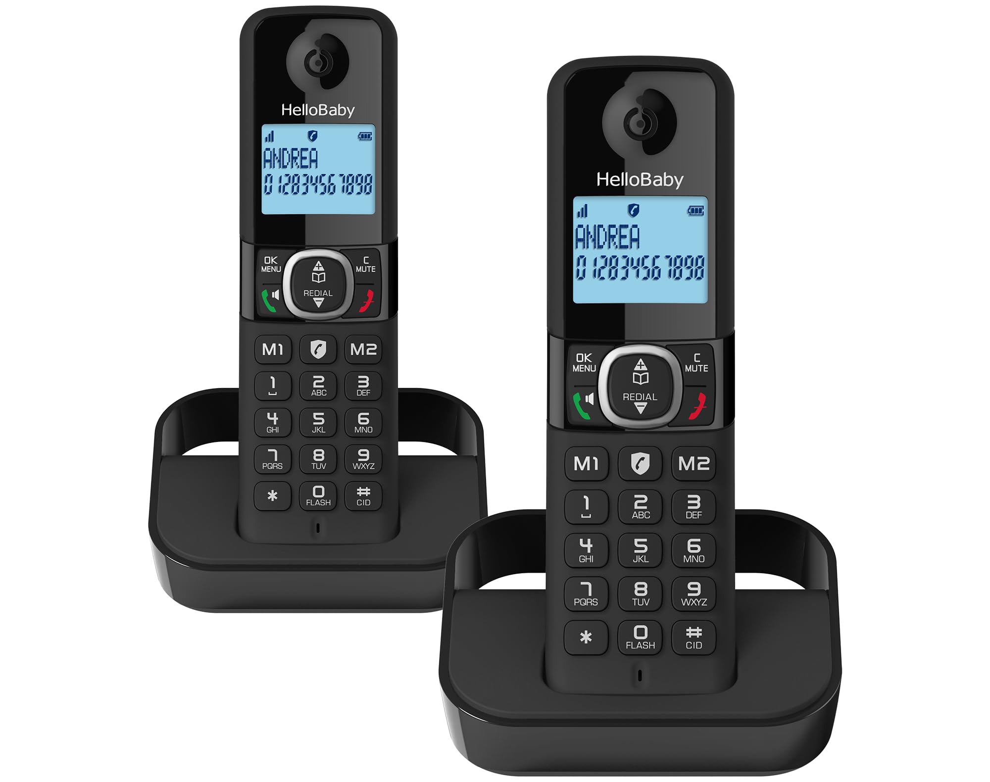 Hellobaby DECT 6.0 Cordless Phone with 2 Handsets - 1000 ft Range, Caller ID, Call Waiting & Block - Blue Backlit Display (HB2688-2) - Perfect for Home & Office Communication