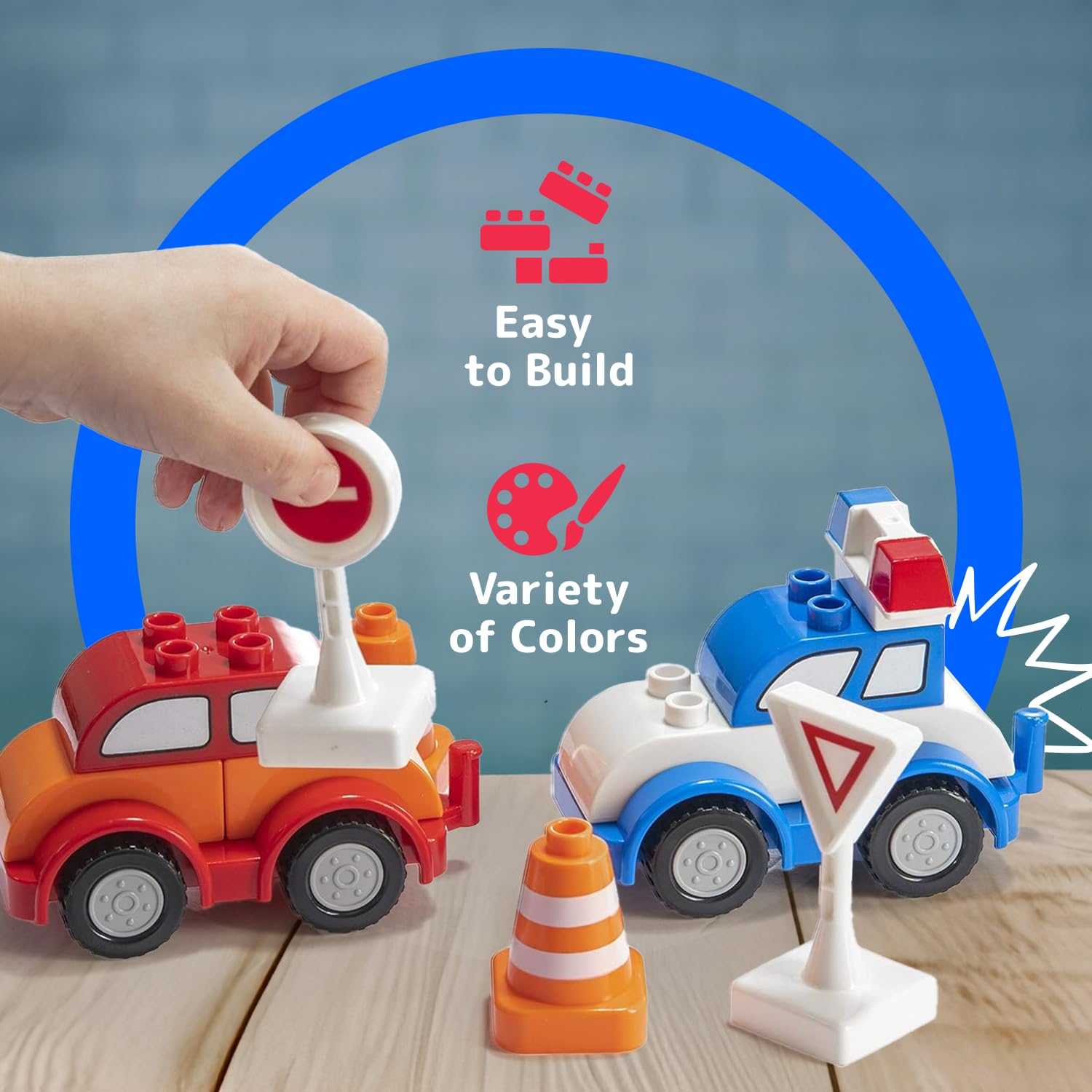 PREXTEX 60-Piece Toddler Building Blocks Set - STEM Educational Toys for Kids Ages 3+ | Safe & Easy-Grip Construction Toys for Building Cars, Trucks & More | Develops Fine Motor Skills & Creativity | Perfect for Preschool Learning & Indoor Playtime
