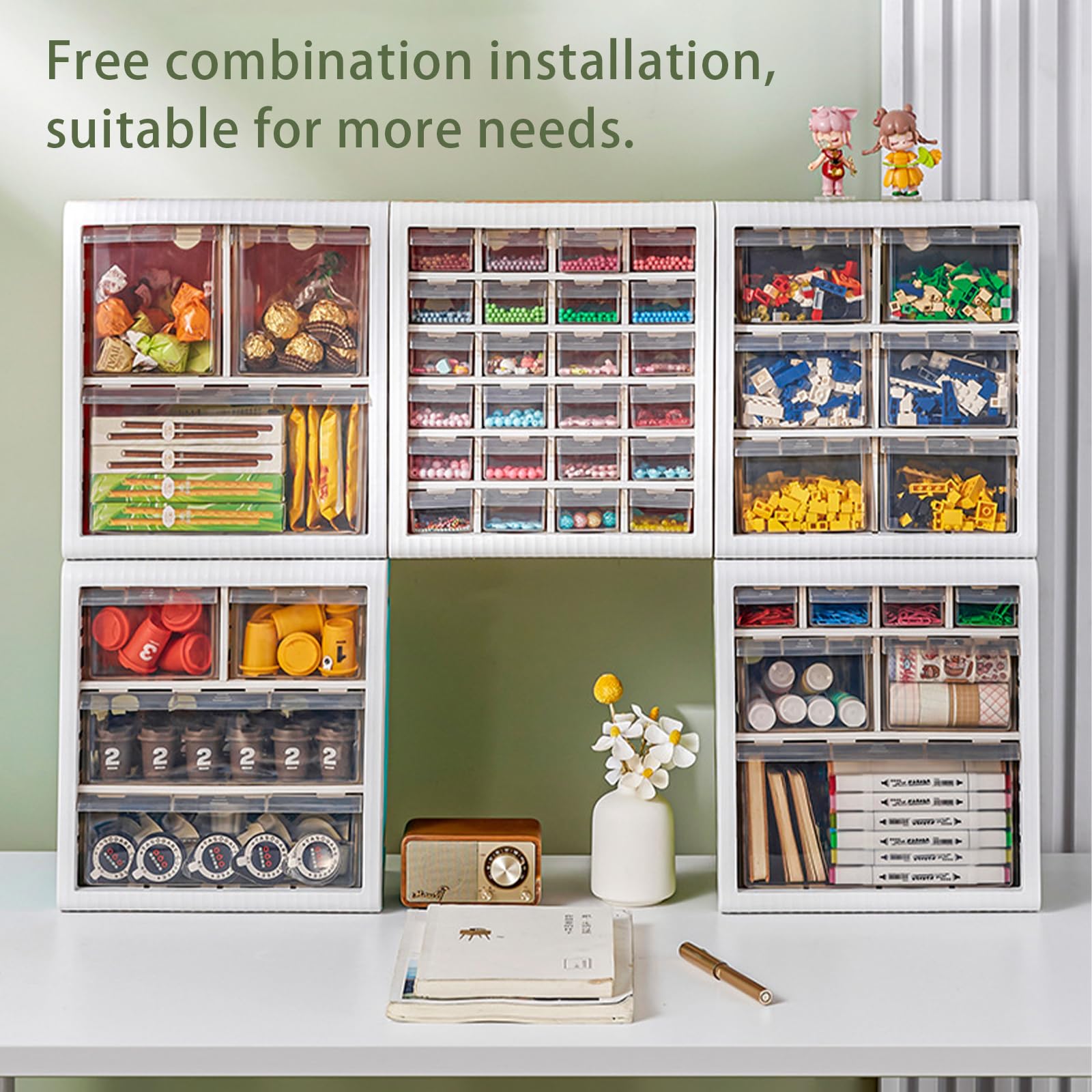 24-Drawer Desk Organizer in Green - Perfect for Office, Home & School Supplies Storage & Organization
