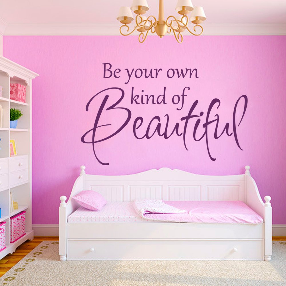 Inspiring Wall Decal Vinyl Sticker - Motivational Quote 'Be Your Own Kind of Beautiful' - Home Art Decor for Bedroom, Living Room & Office - White