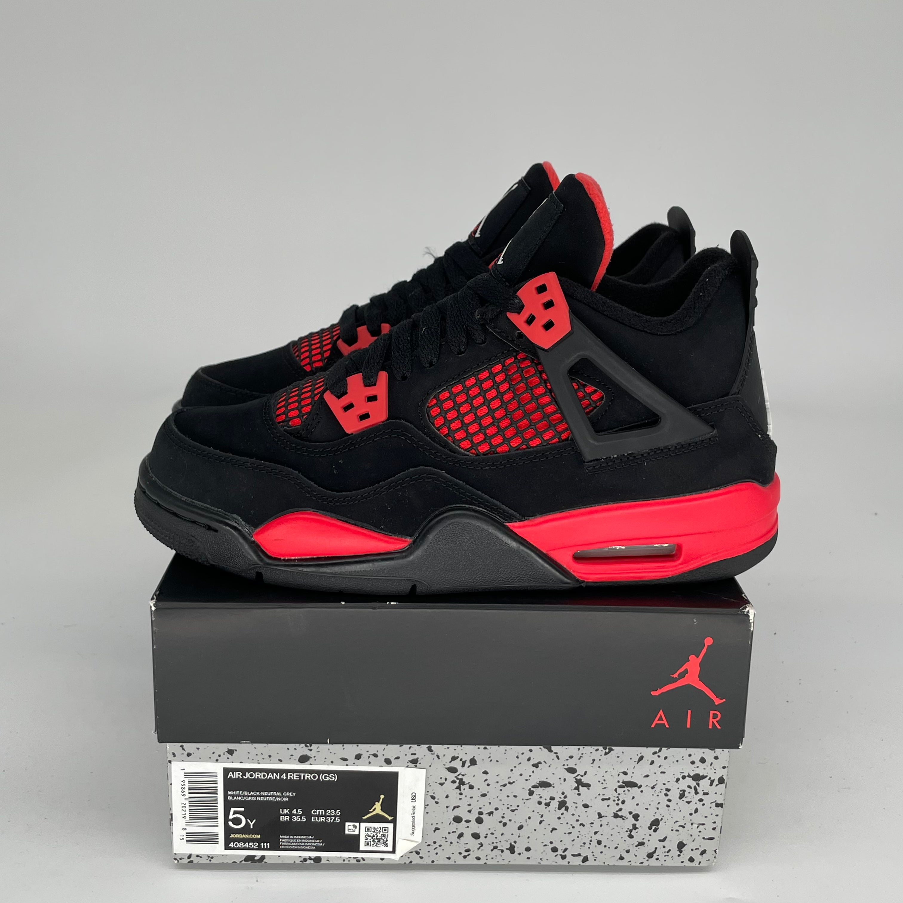 AIR JORDAN 4 Red Thunder Sneakers - Size 5Y (408452-016) - Men's Basketball Shoes for Court & Street Style
