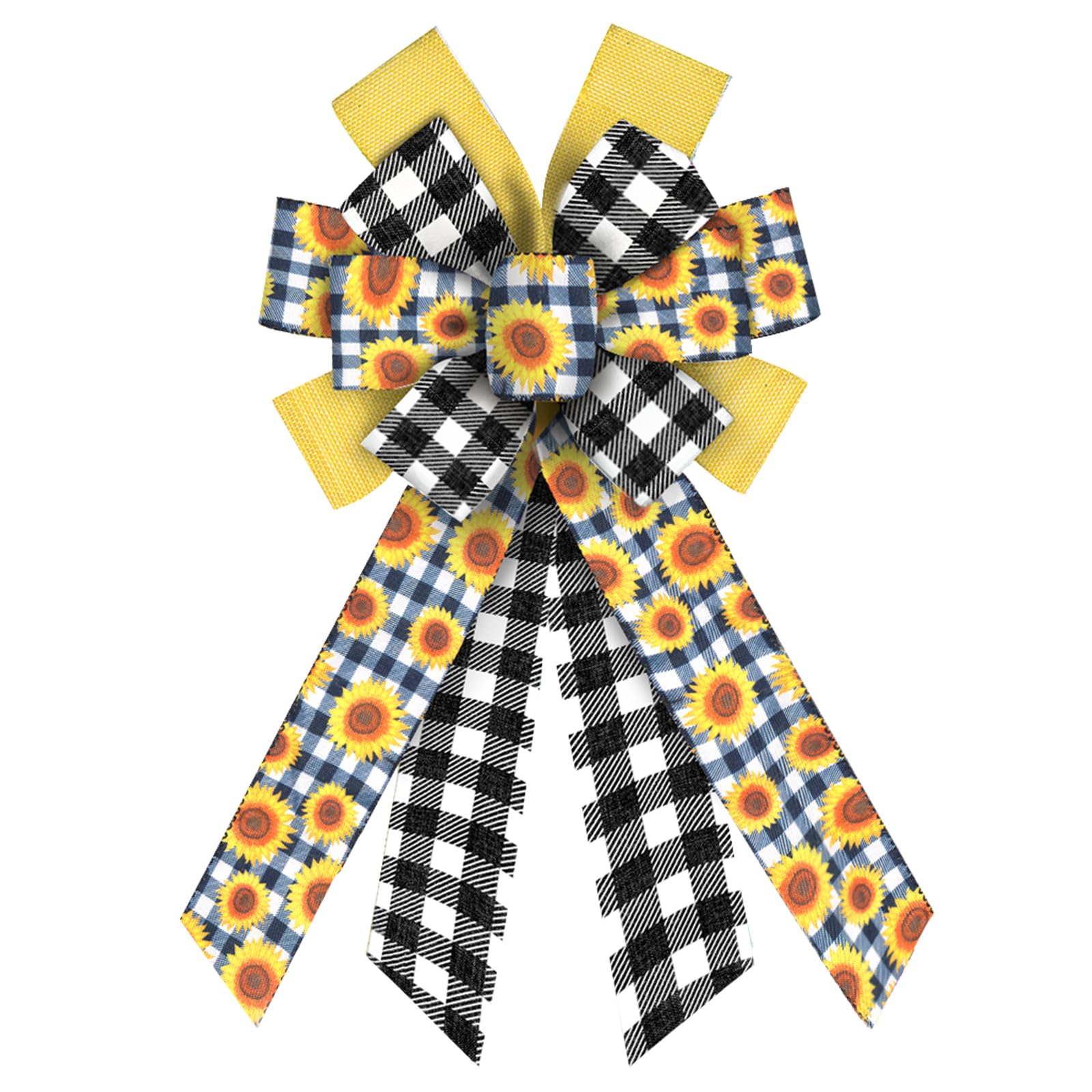 ABTOLS Large Spring Wreath Bows - Black White Buffalo Plaid & Yellow Sunflower Floral Burlap Bows for Front Door Decor | Perfect for Spring Indoor/Outdoor Decor, Tree Toppers, and Seasonal Wreath Embellishments