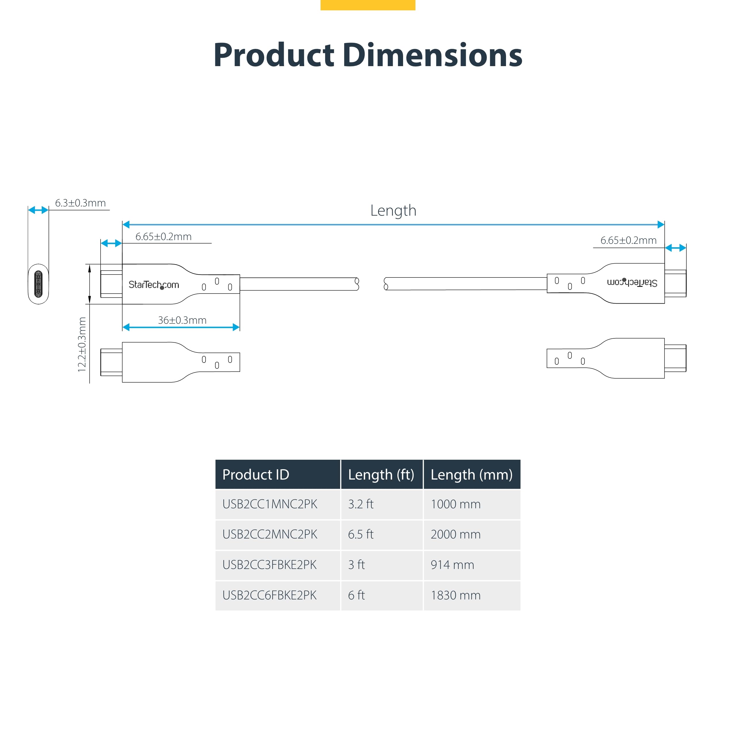 StarTech.com 6ft (1.8m) USB-C to USB-C Cable 2 Pack - 60W Fast Charging, 3A Power Delivery - Compatible with MacBook Air, iPhone 16 Pro Max/15, iPad, Samsung Galaxy S23/S22 - Perfect for Home, Office & Car Charging